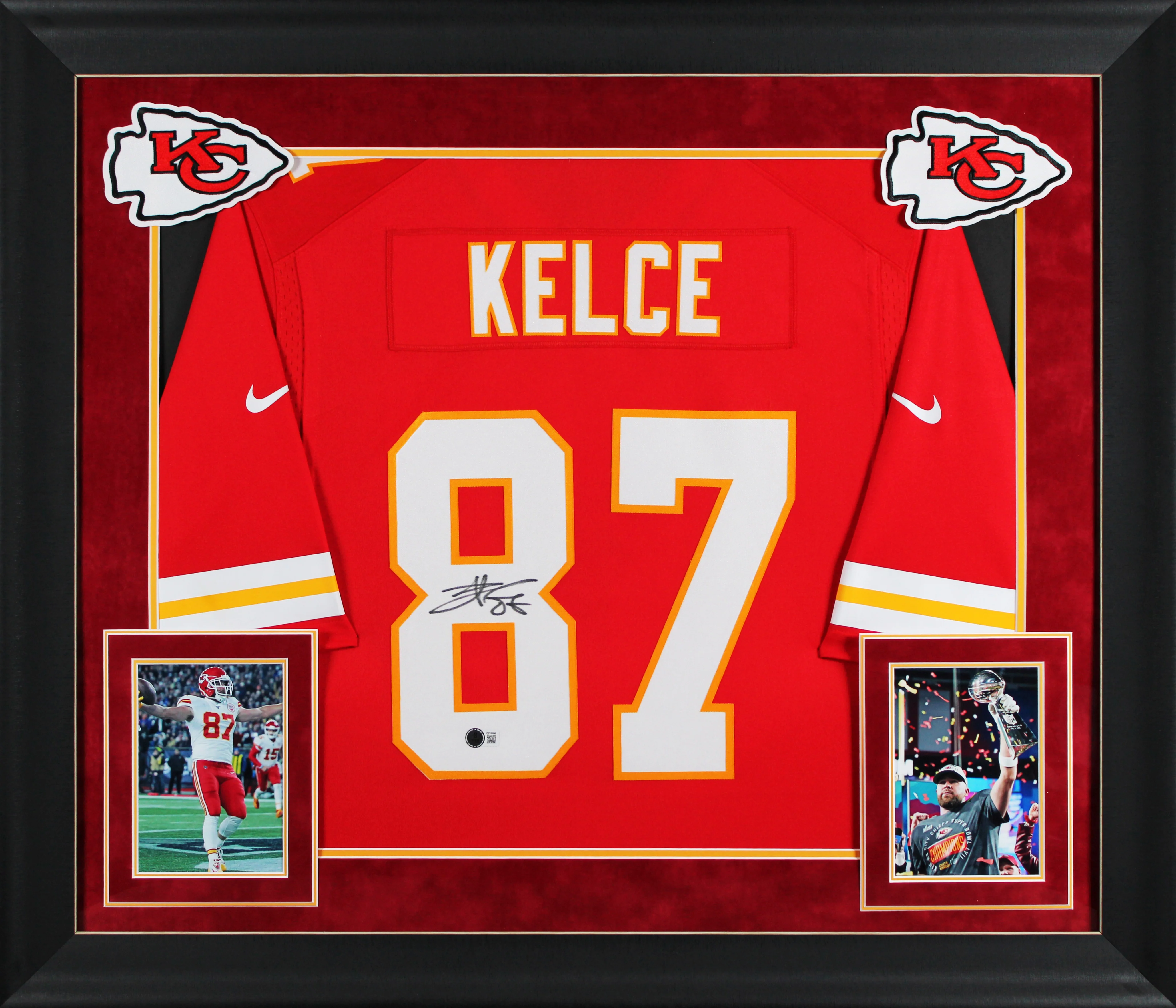 Chiefs Travis Kelce Authentic Signed Red Nike Limited Framed Jersey BAS Witness - Image 2