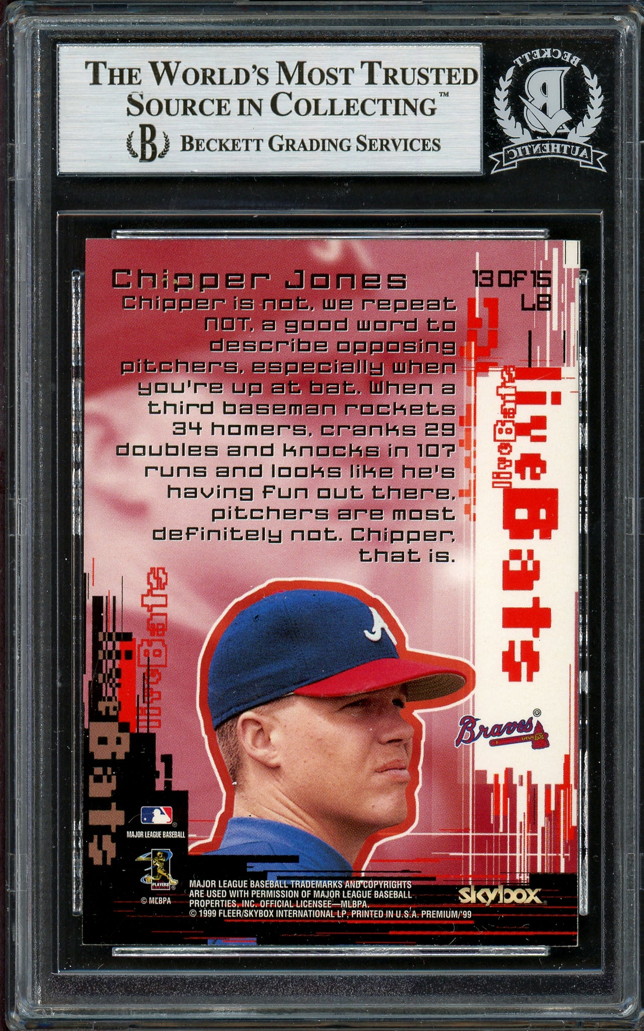 Chipper Jones Autographed 1999 Skybox Live Bats Card #13 Atlanta Braves Beckett BAS #13020801 - Image 2