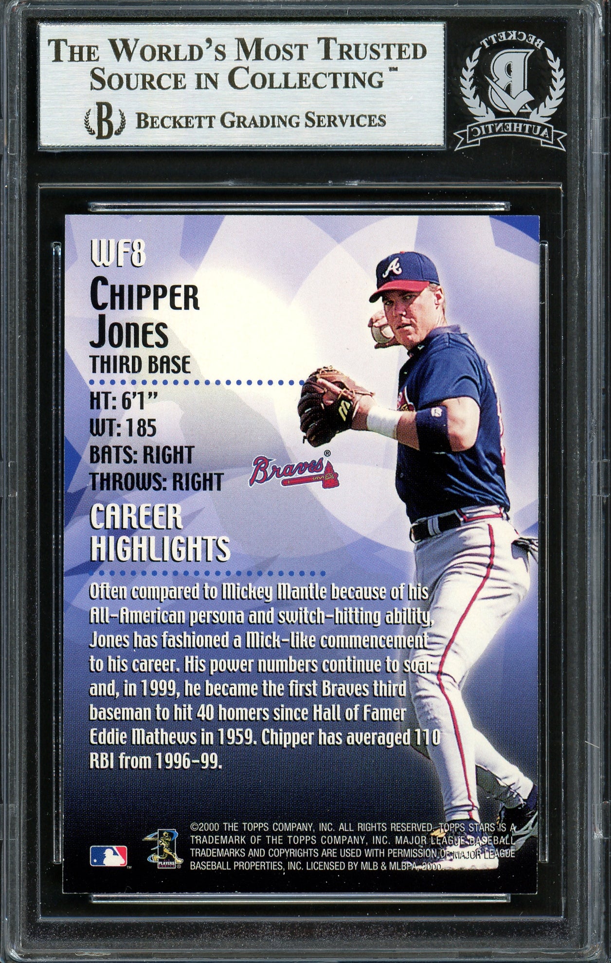 Chipper Jones Autographed 2000 Topps Stars Walk of Fame Card #WF8 Atlanta Braves Beckett BAS #12750473 - Image 2
