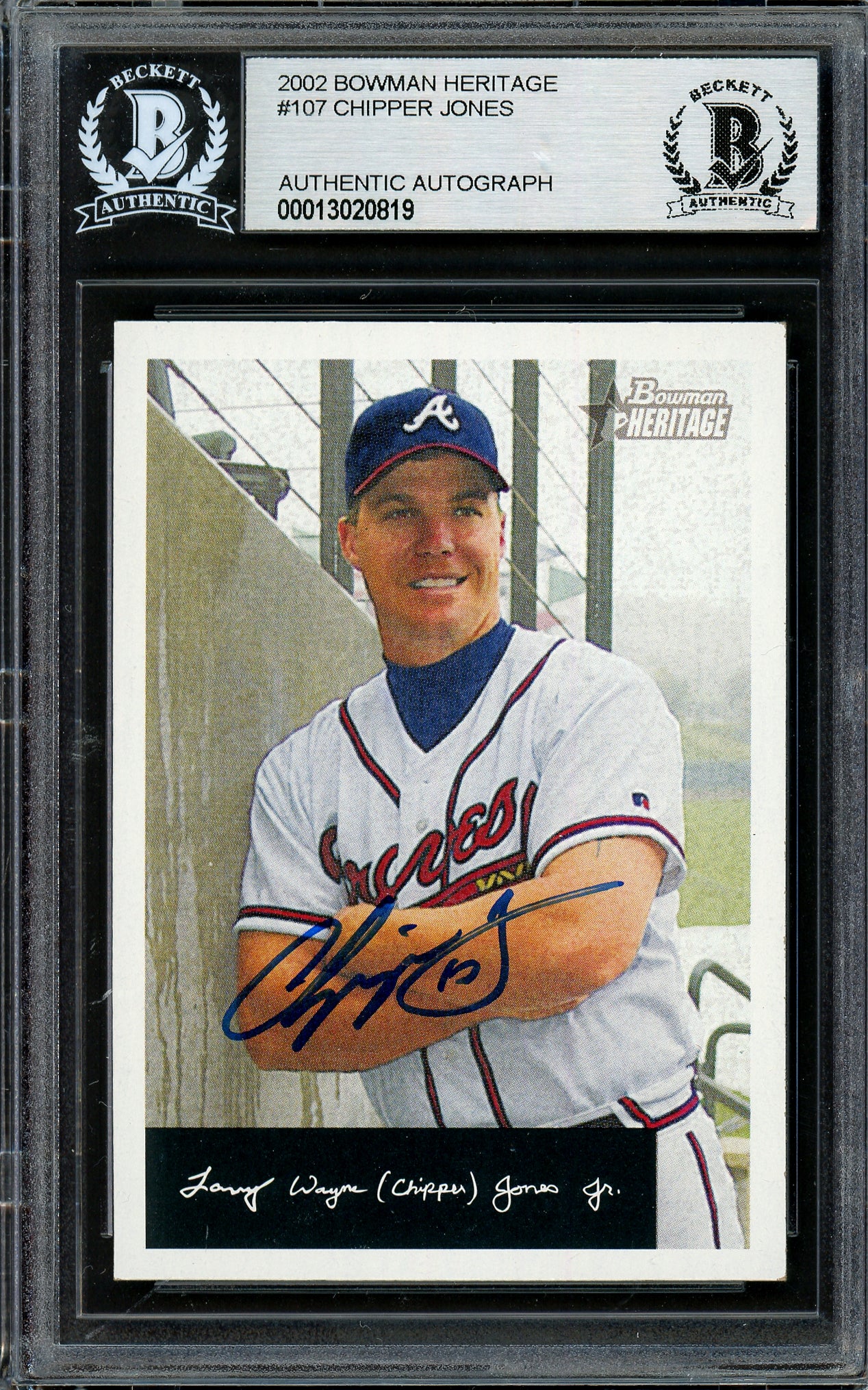 Chipper Jones Autographed 2002 Bowman Heritage Card #107 Atlanta Braves Beckett BAS #13020819 - Image 3