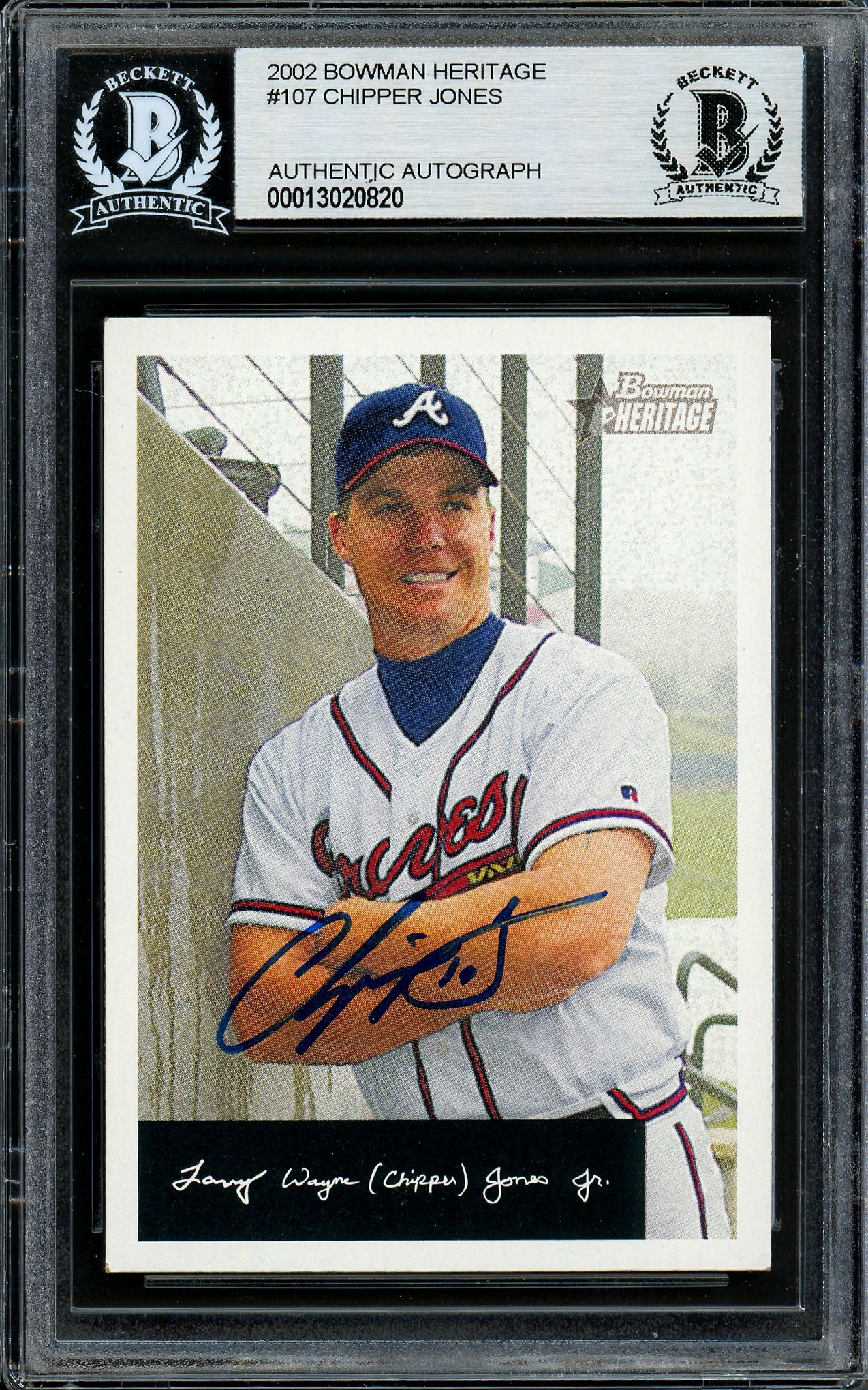 Chipper Jones Autographed 2002 Bowman Heritage Card #107 Atlanta Braves Beckett BAS #13020820 - Image 3