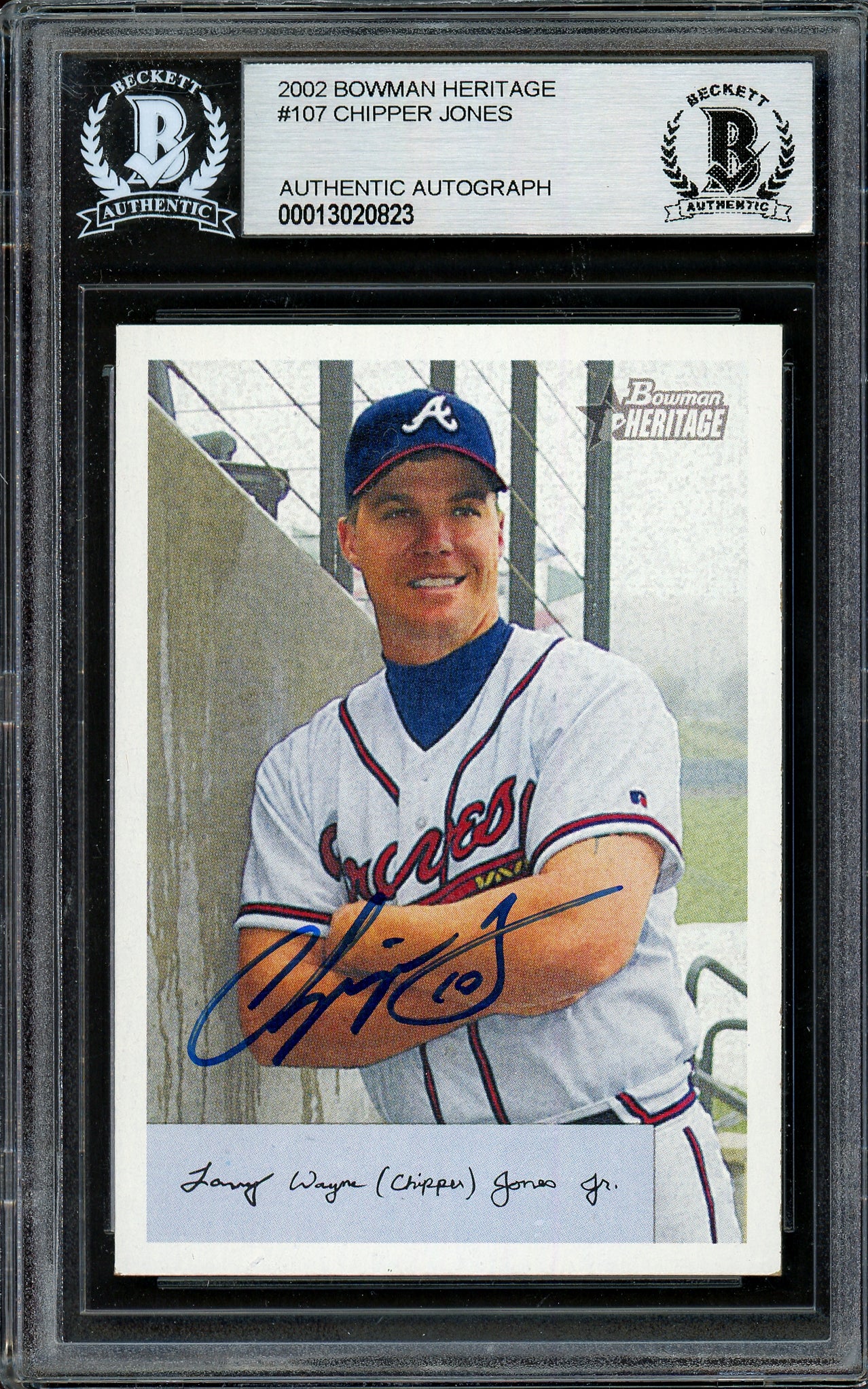 Chipper Jones Autographed 2002 Bowman Heritage Card #107 Atlanta Braves Beckett BAS #13020823 - Image 3