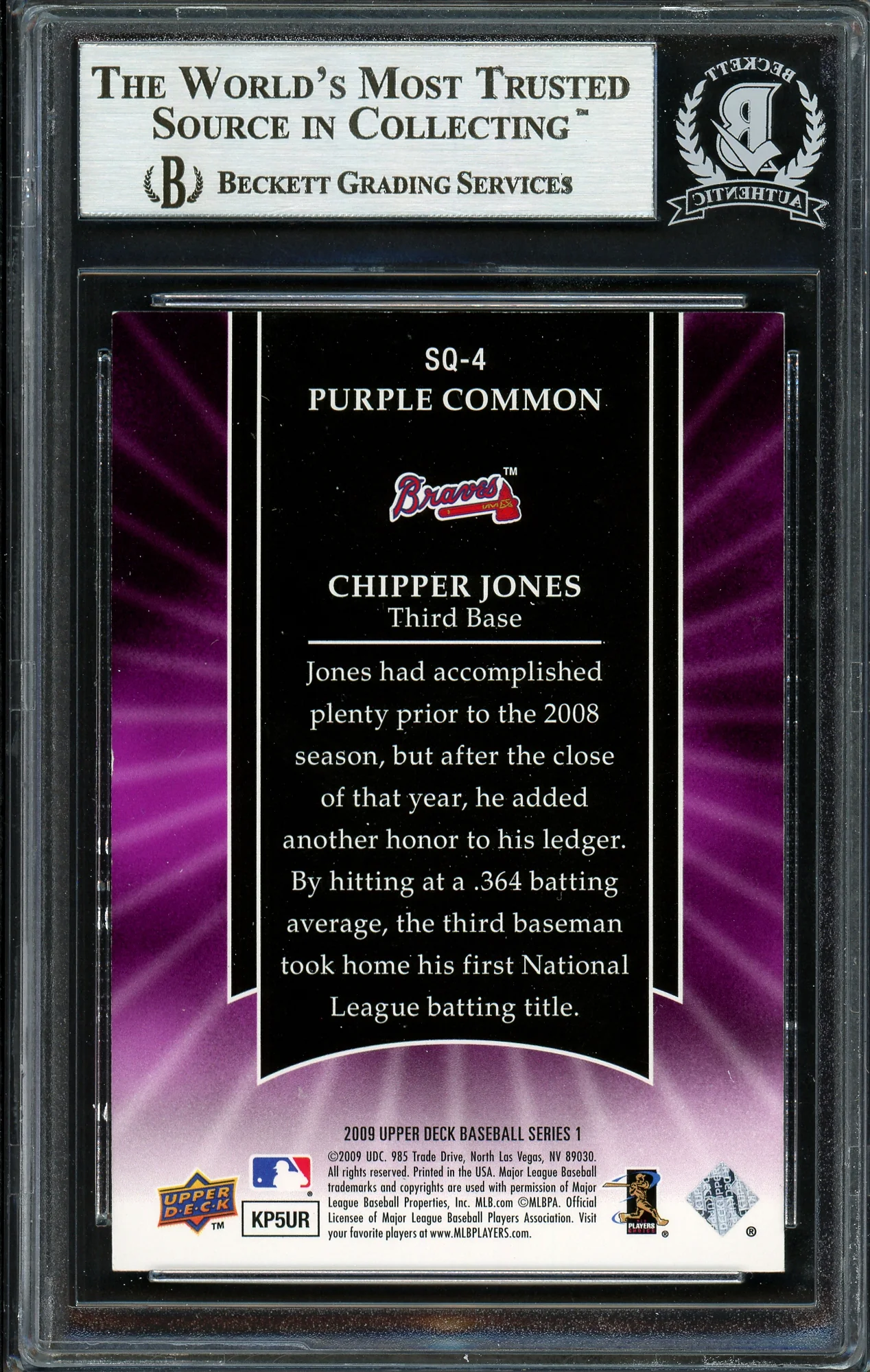 Chipper Jones Autographed 2009 Upper Deck Starquest Card #SQ-4 Atlanta Braves Beckett BAS #12750574 - Image 2