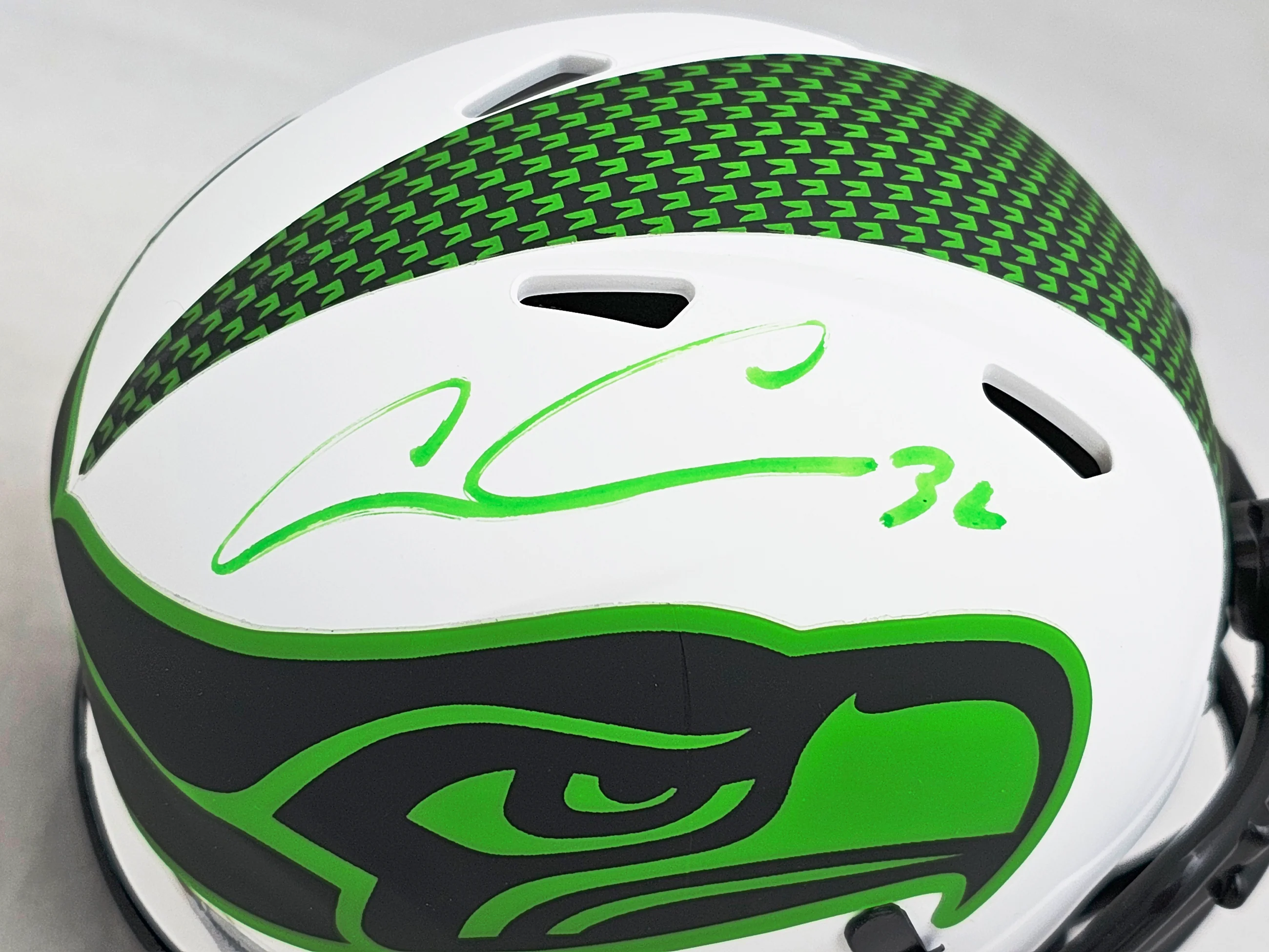 Chris Carson Autographed Seattle Seahawks Lunar Eclipse White Speed Mini Helmet Fanatics Holo Stock #216815 - Image 2