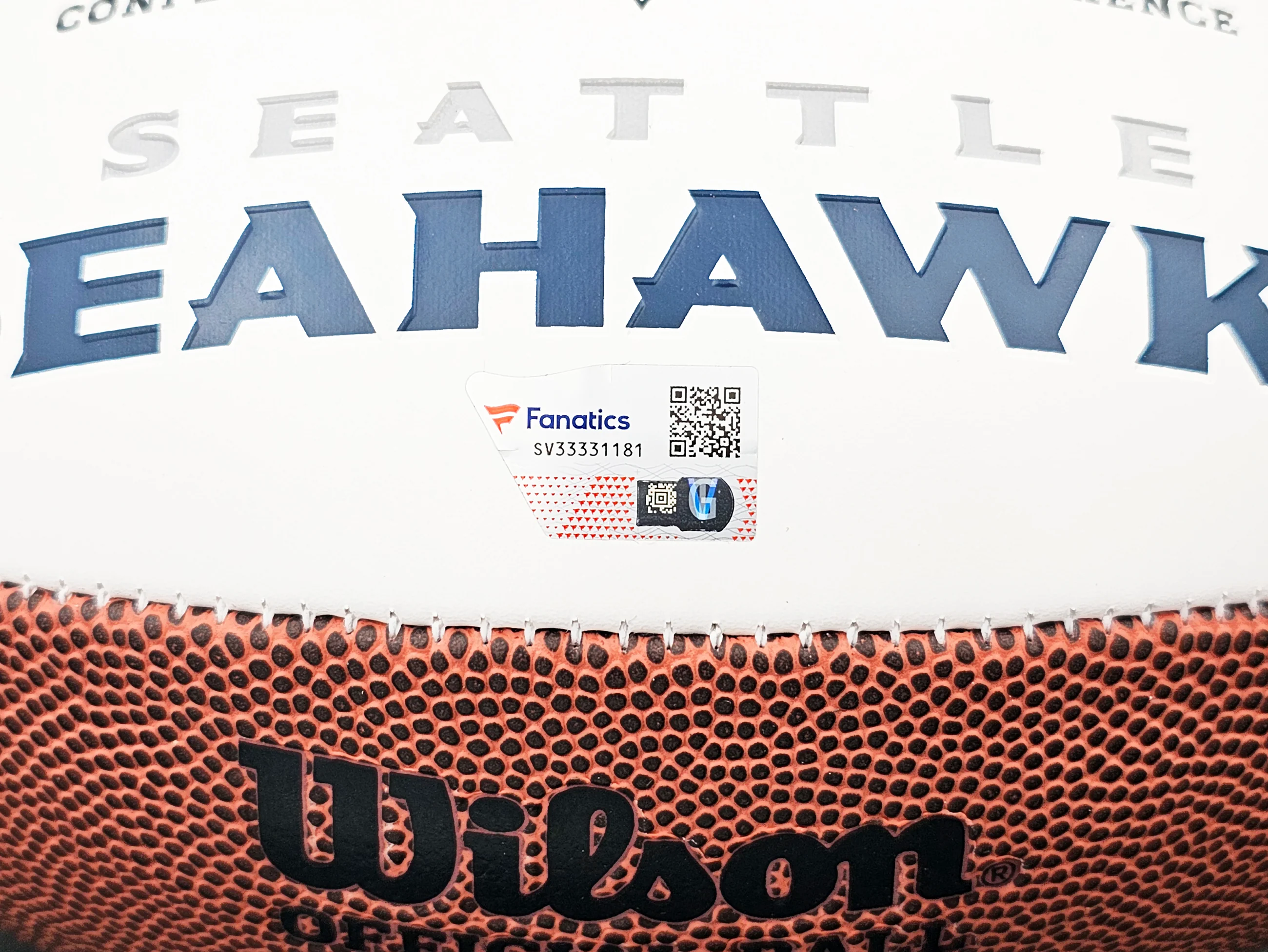 Chris Carson Autographed Seattle Seahawks White Logo Football Fanatics Holo Stock #215882 - Image 5