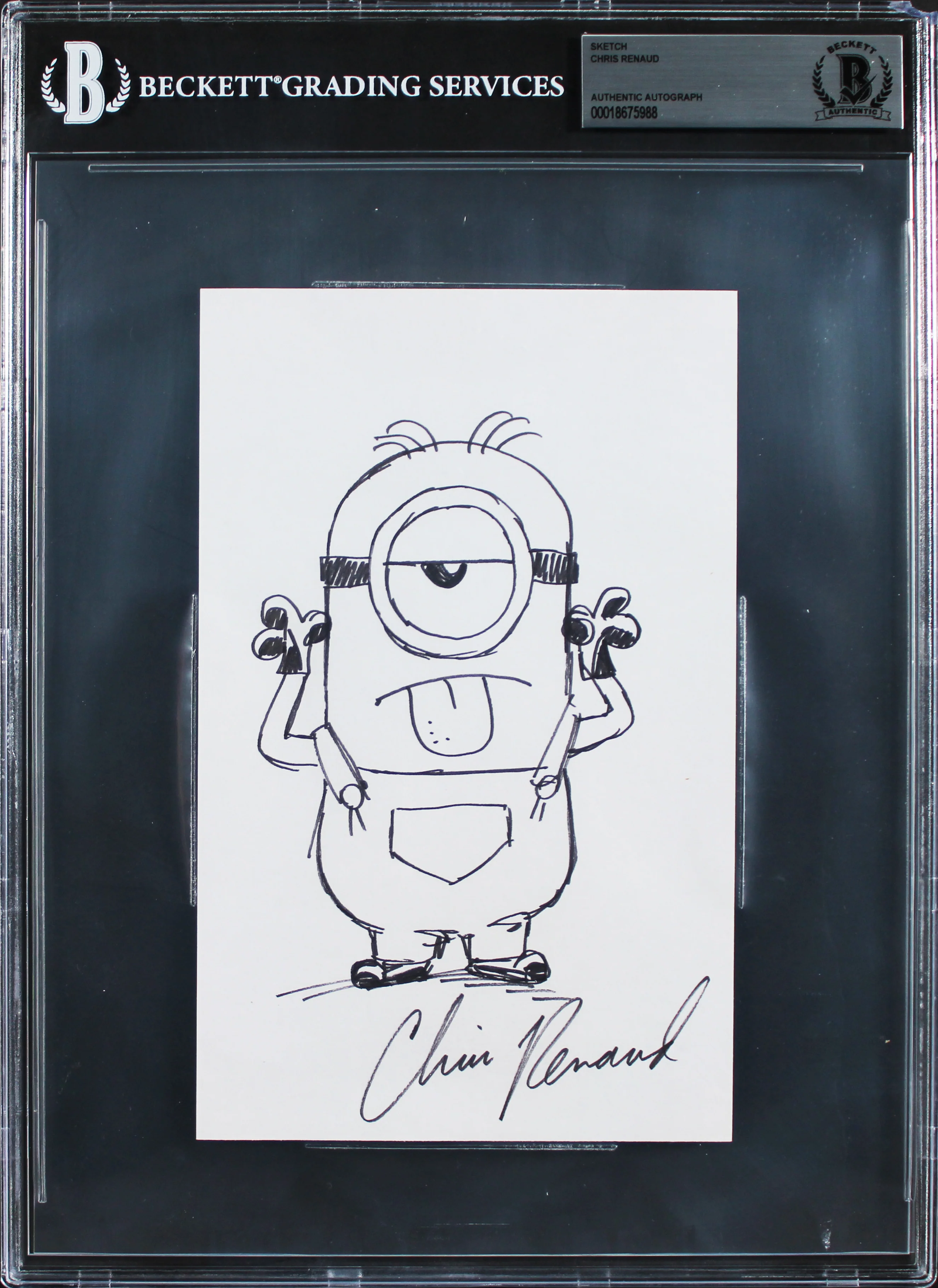 Chris Renaud Despicable Me Signed 5x8 Index Card w/ Minion Sketch BAS Slabbed - Image 2