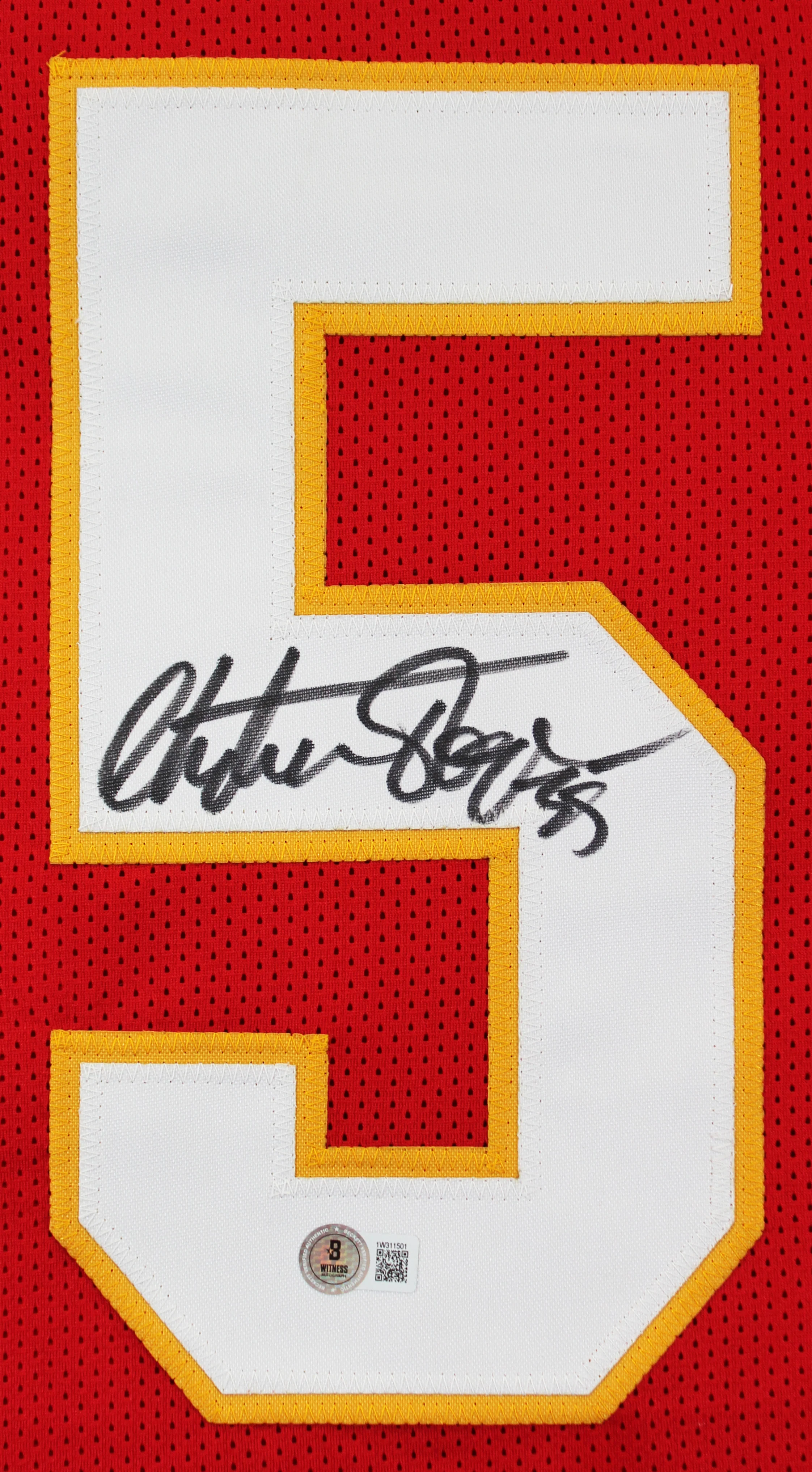 Christian Okoye Authentic Signed Red Pro Style Framed Jersey BAS Witnessed - Image 3