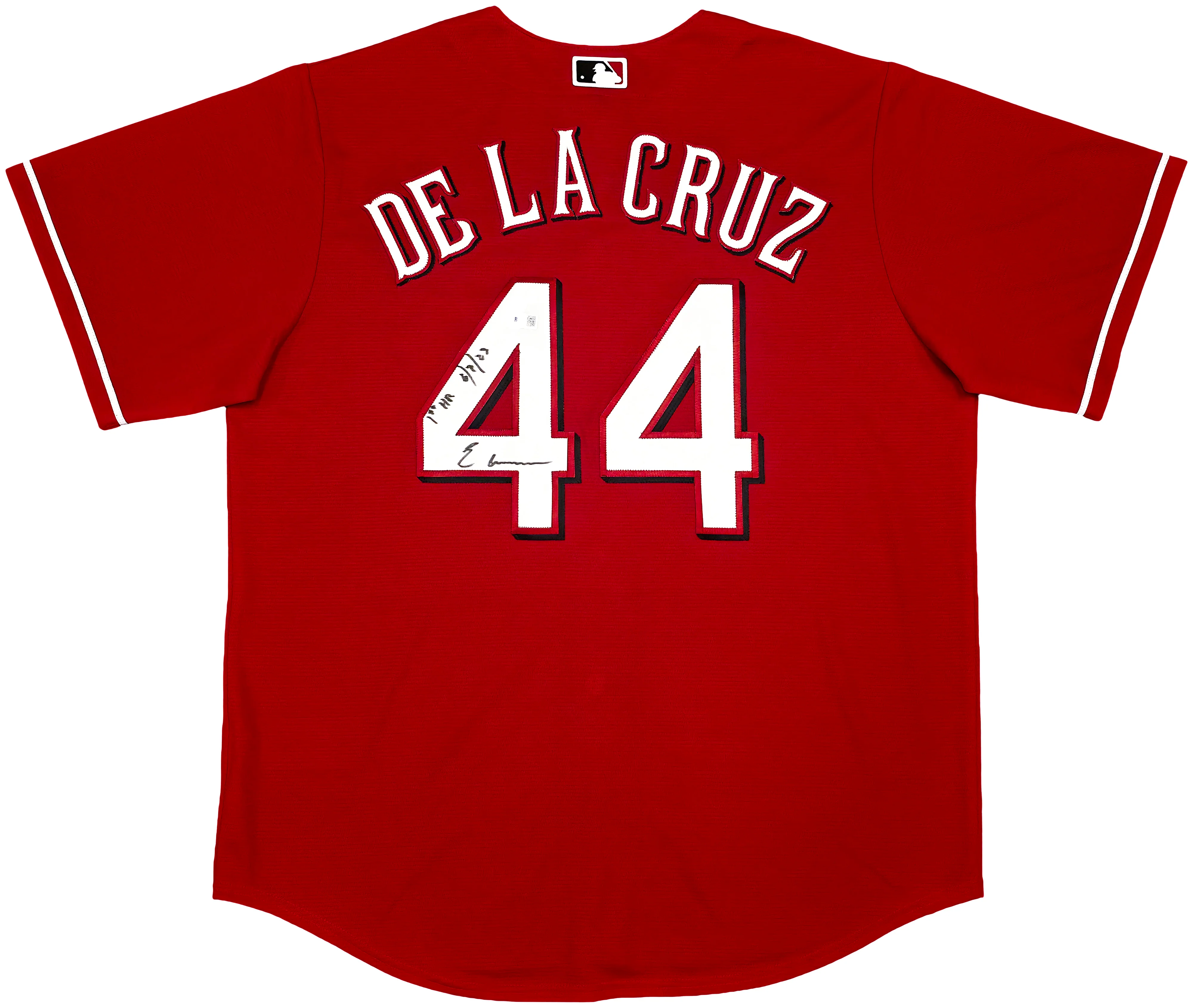 Cincinnati Reds Elly De La Cruz Autographed Red Nike Jersey Size L "1st HR 6/8/23" Beckett BAS Witness Stock #256881 - Image 2