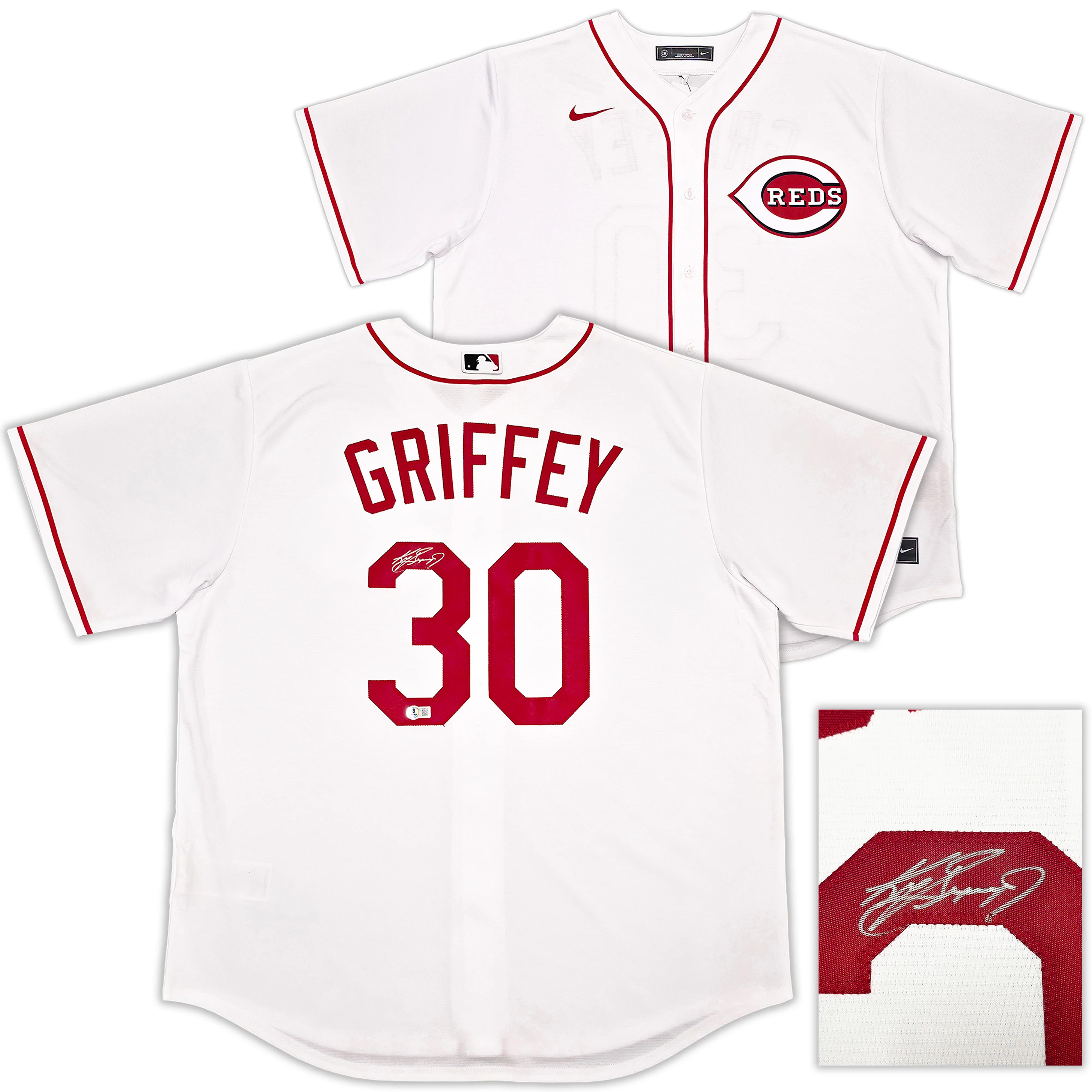 Cincinnati Reds Ken Griffey Jr. Autographed White Nike Jersey Size XL Beckett BAS Witness Stock #255486 - Image 3
