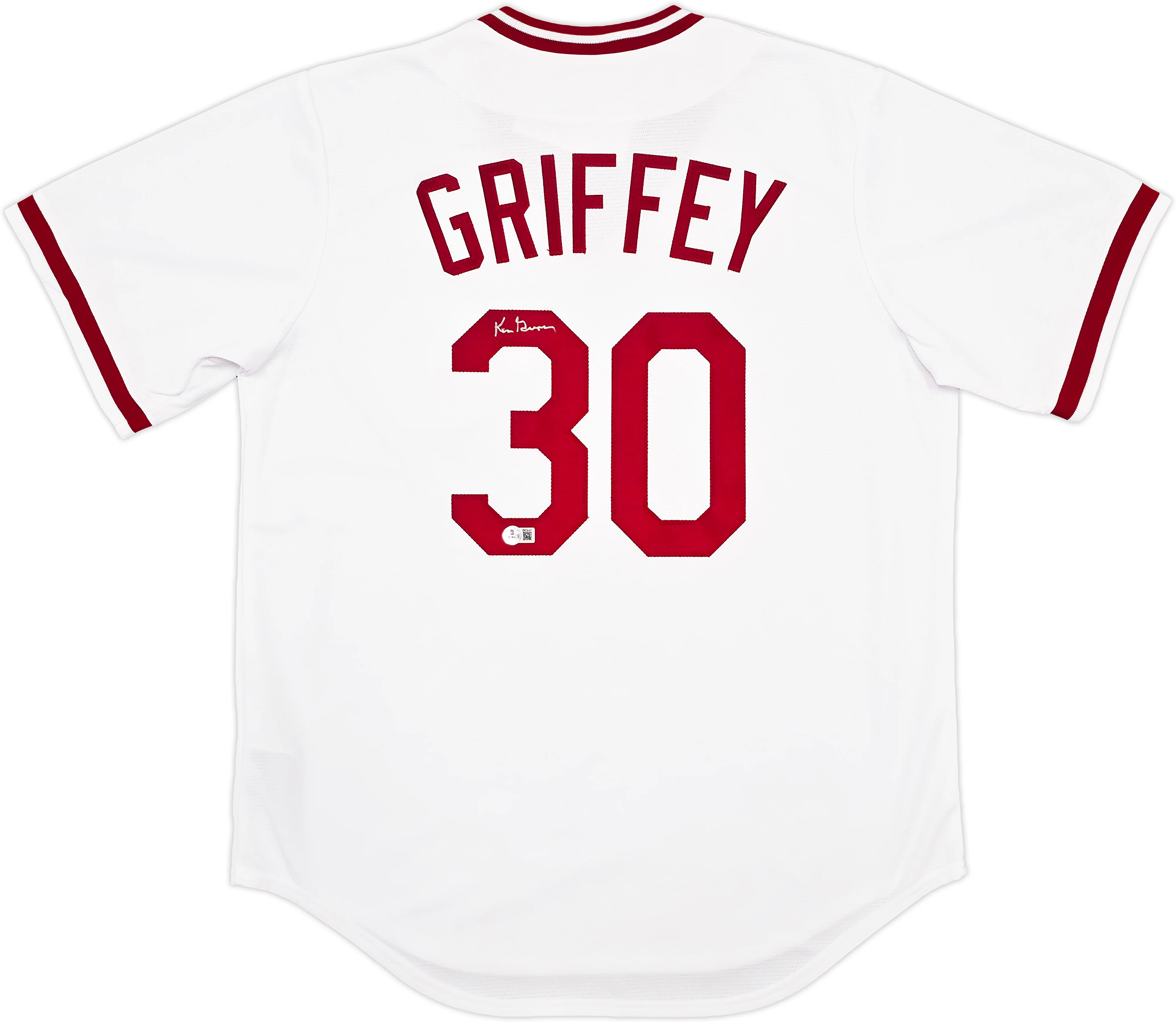Cincinnati Reds Ken Griffey Sr. Autographed White Nike Cooperstown Collection Jersey Size Large Beckett BAS Witness Stock #252412 - Image 2