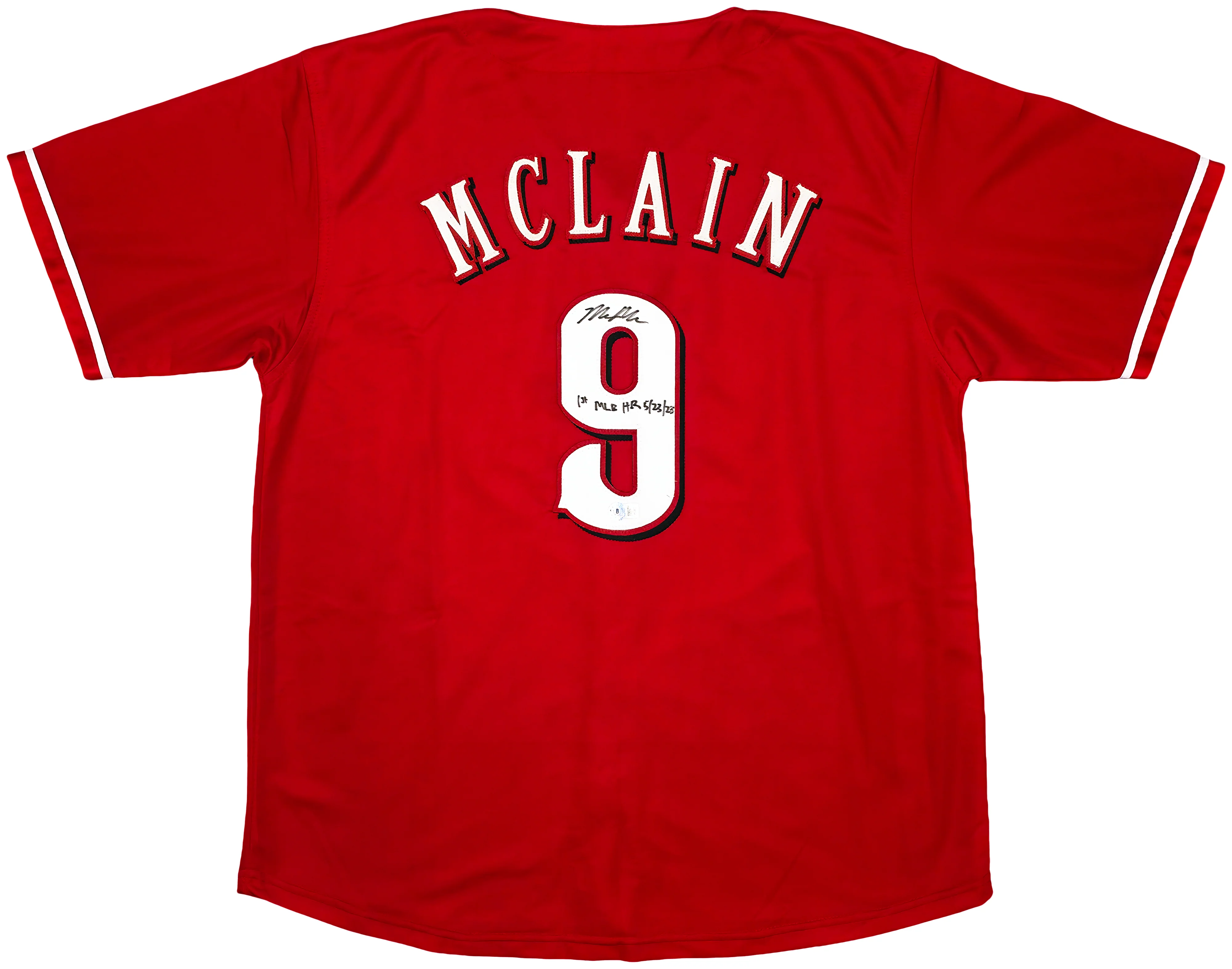 Cincinnati Reds Matt McLain Autographed Red Jersey "1st MLB HR 5/23/23" Beckett BAS Witness Stock #257831