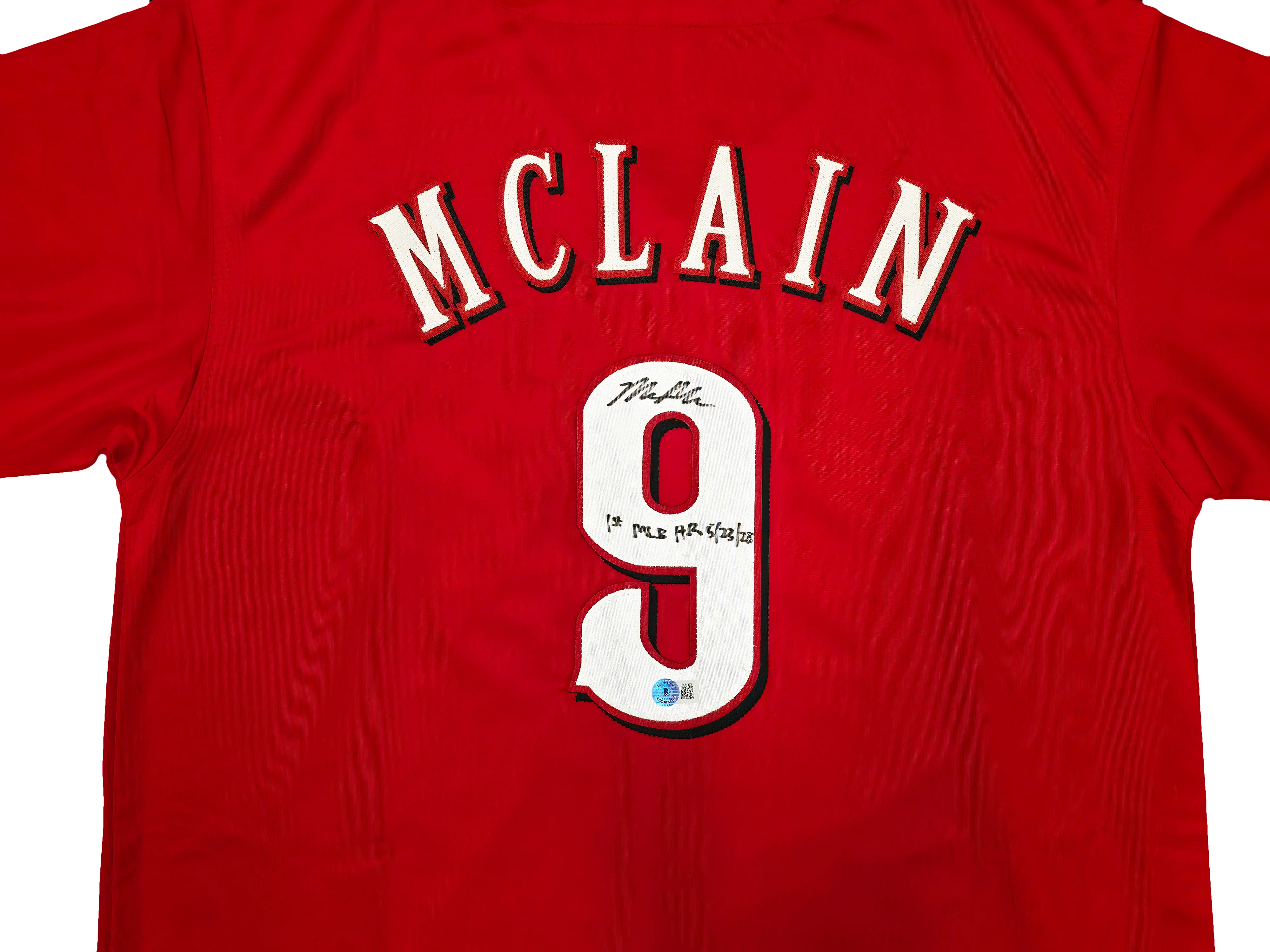 Cincinnati Reds Matt McLain Autographed Red Jersey "1st MLB HR 5/23/23" Beckett BAS Witness Stock #257831 - Image 2