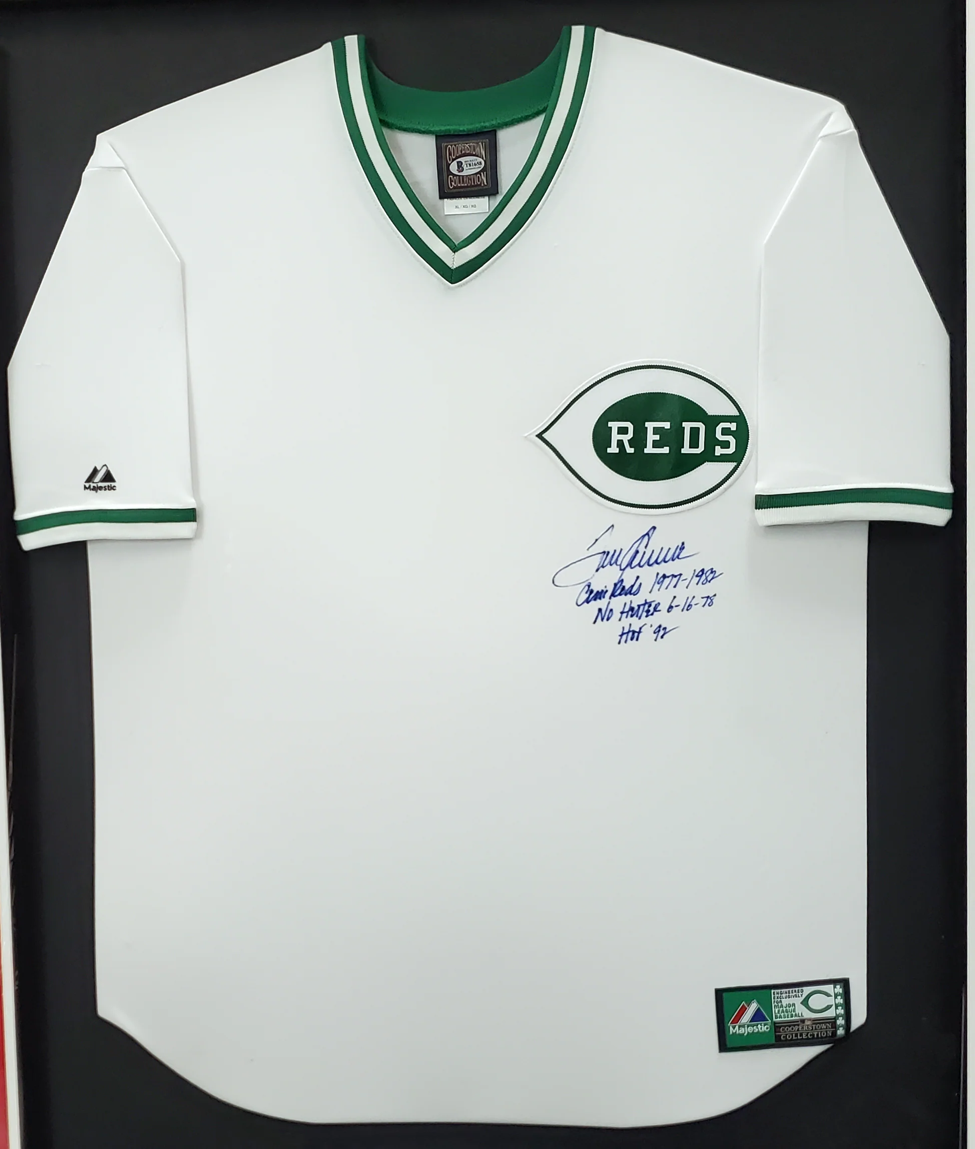 Cincinnati Reds Tom Seaver Autographed Framed St. Patrick's Day Majestic Cooperstown Jersey Size XL "1977-1982, No Hitter, HOF 92" Beckett BAS #T81658 - Image 2