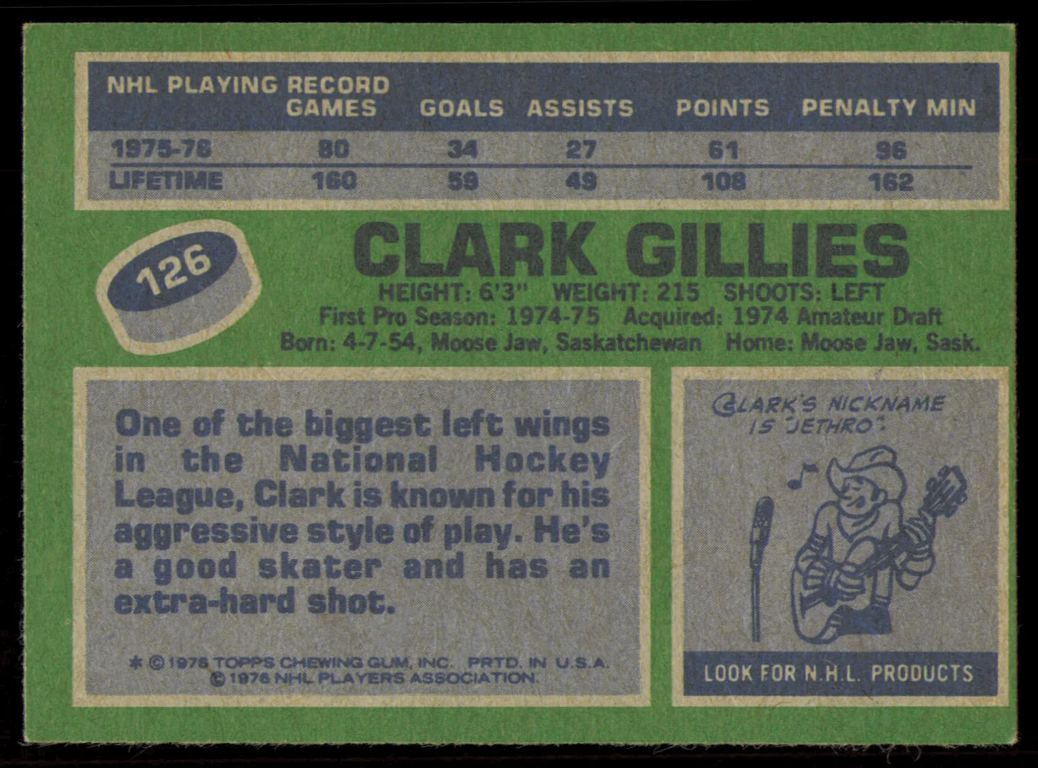 Clark Gillies Autographed 1976-77 Topps Card #126 New York Islanders SKU #255321 - Image 2