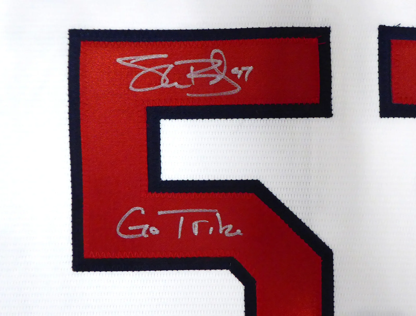 Cleveland Indians Shane Bieber Autographed White Majestic Cool Base Jersey Size XL "Go Tribe" Beckett BAS Stock #187724 - Image 3