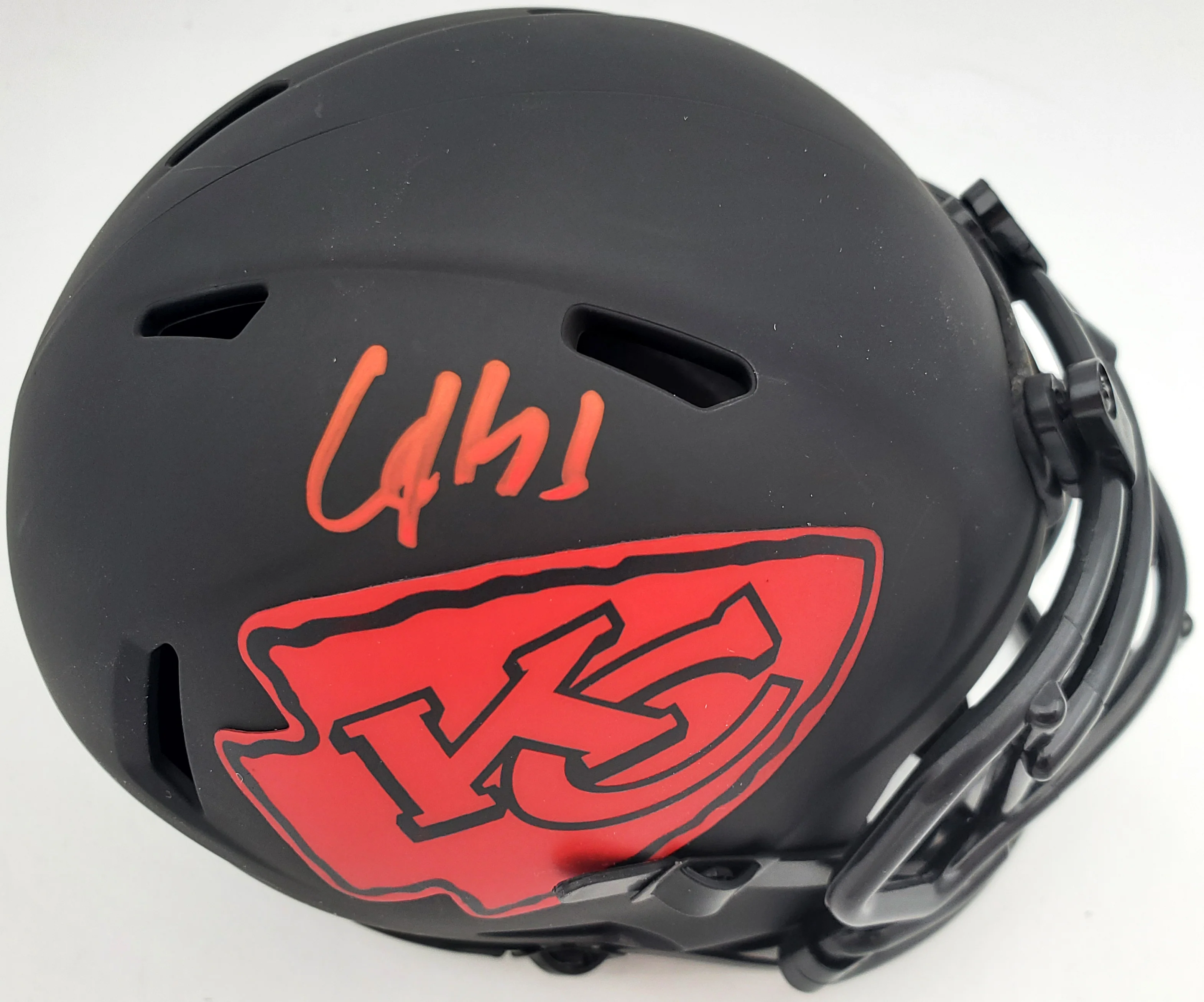 Clyde Edwards-Helaire Autographed Kansas City Chiefs Eclipse Black Speed Mini Helmet Beckett BAS QR Stock #193779 - Image 2