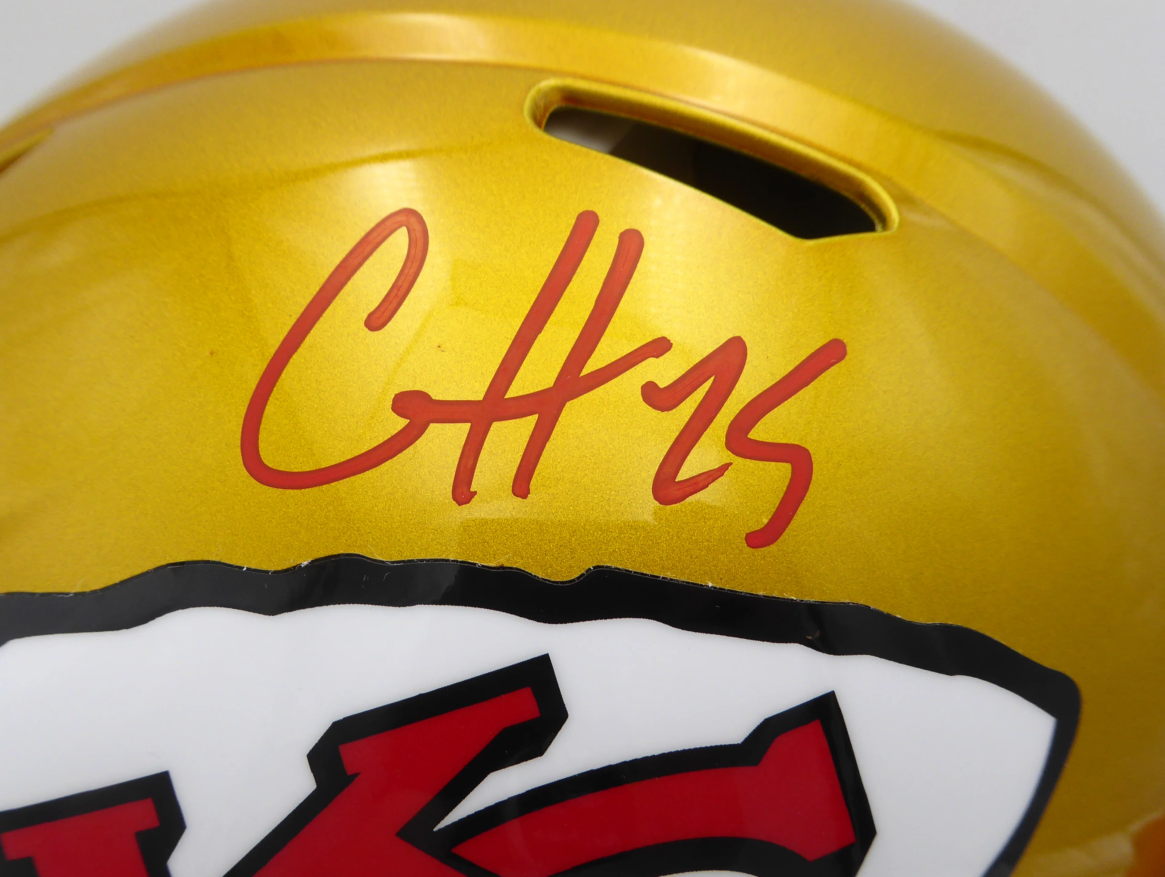 Clyde Edwards-Helaire Autographed Kansas City Chiefs Flash Gold Authentic Full Size Speed Helmet Beckett BAS QR #WK21042 - Image 4