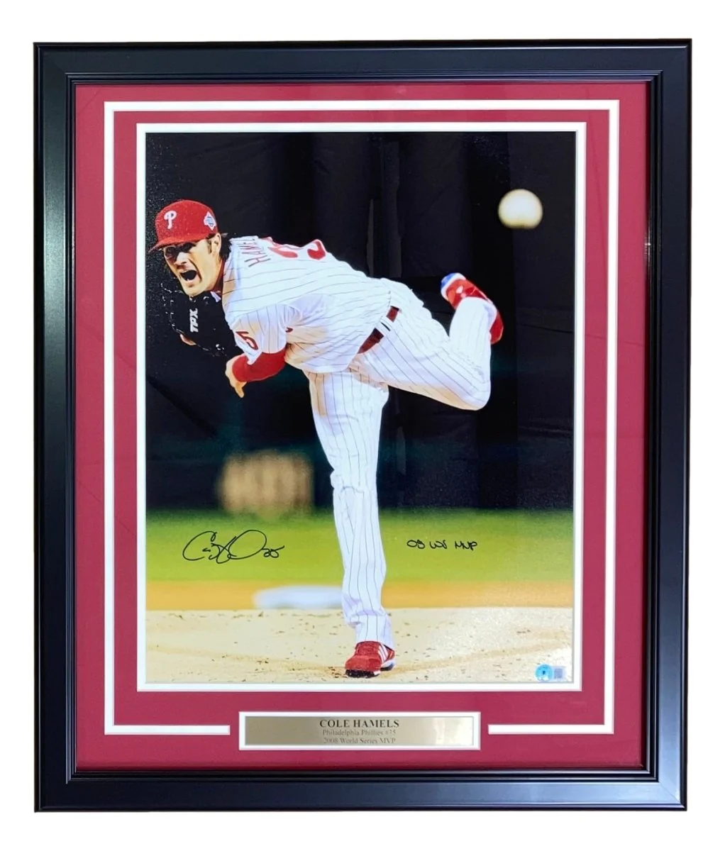 Cole Hamels Signed Framed 16x20 Phillies Vertical Photo 08 WS MVP BAS ITP - Image 6
