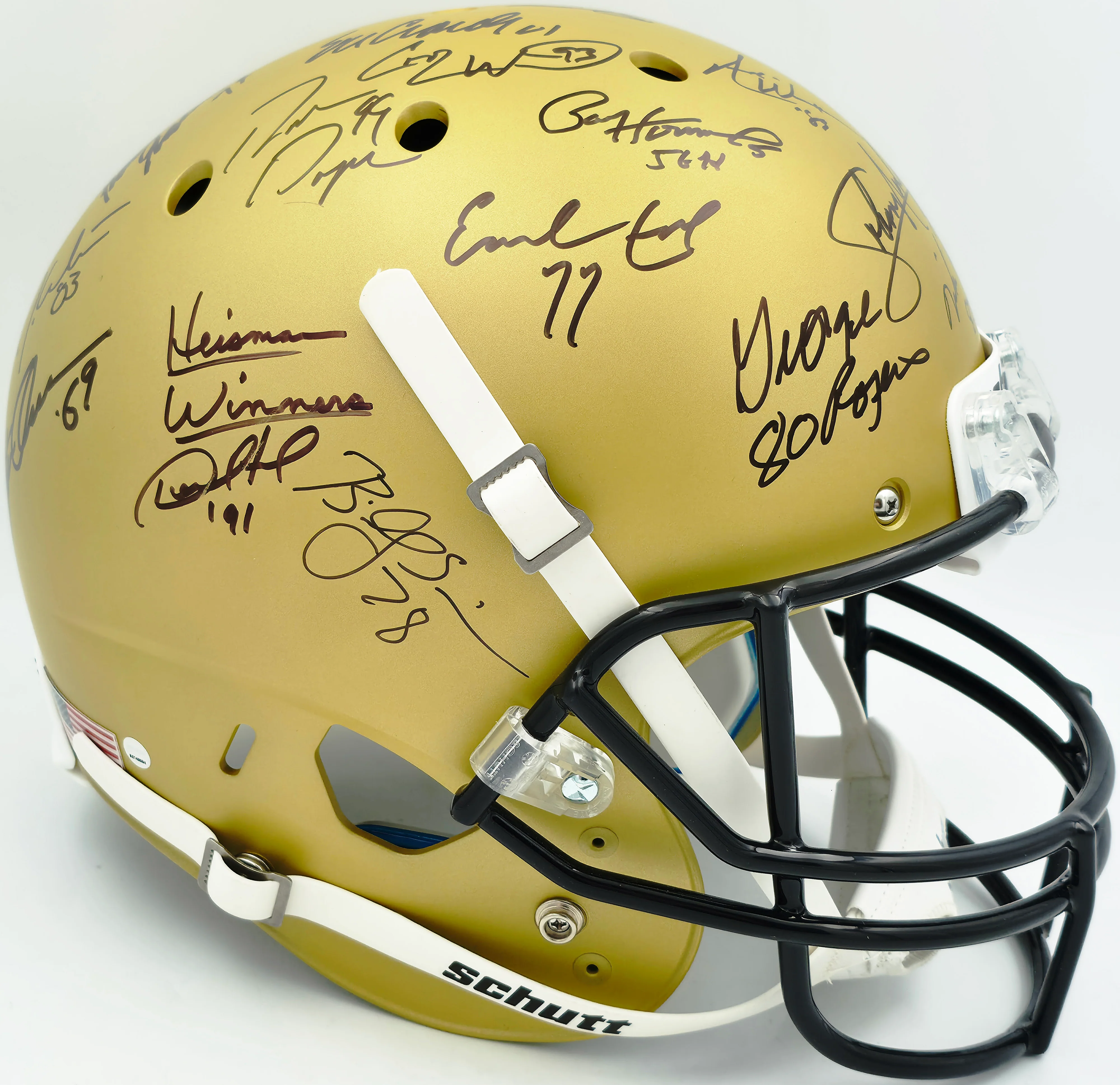 College Football's Best Heisman Winners Autographed Gold Full Size Schutt Replica Helmet With 24 Signatures Including Barry Sanders & Bo Jackson Steiner Holo #SS149084