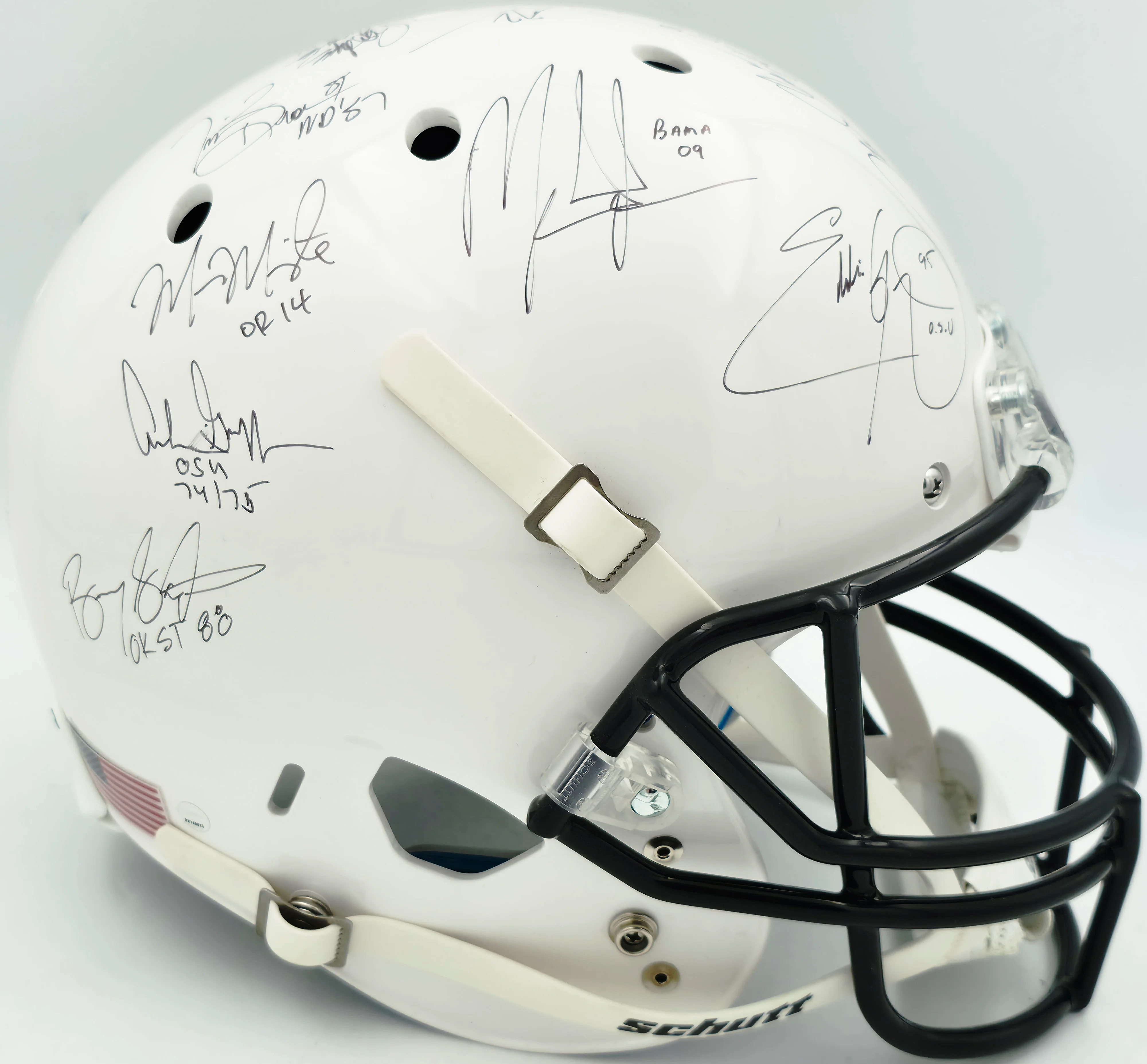 College Football's Best Heisman Winners Autographed White Full Size Schutt Replica Helmet With 24 Signatures Including Barry Sanders & Bo Jackson Steiner Holo #SS149812
