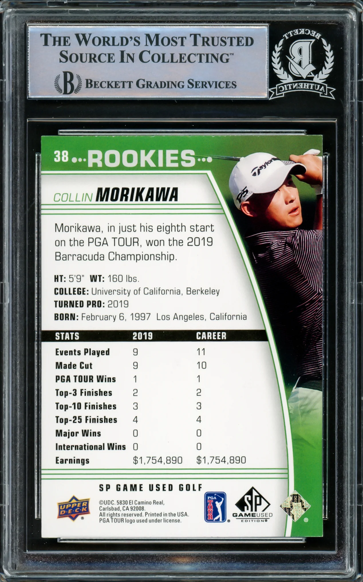 Collin Morikawa Autographed 2021 Upper Deck SP Game Used Rookie Card #38 Beckett BAS #15500555 - Image 4