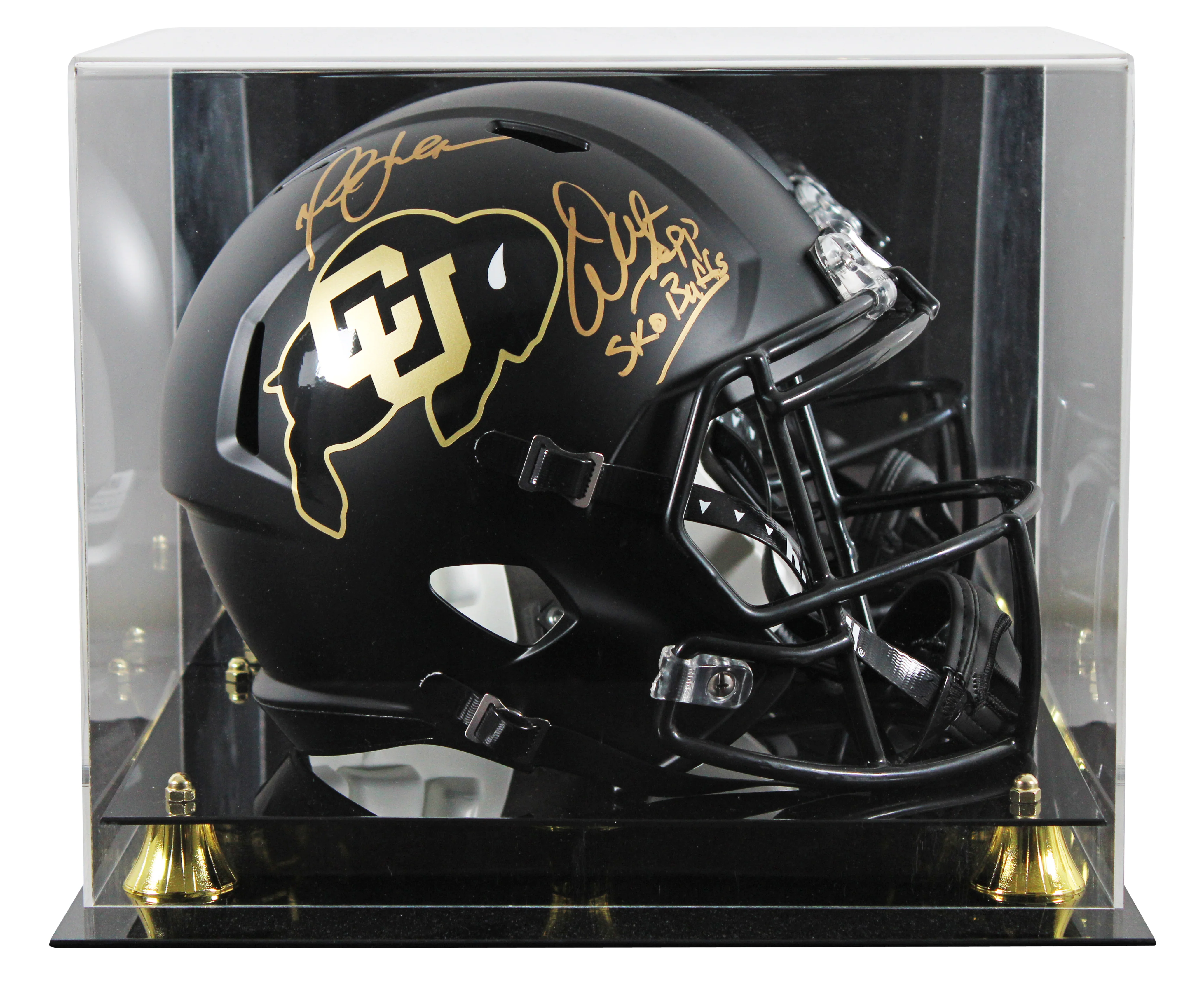 Colorado (2) Sapp & Faulk Signed Black Full Size Speed Rep Helmet W/ Case BAS W - Image 2