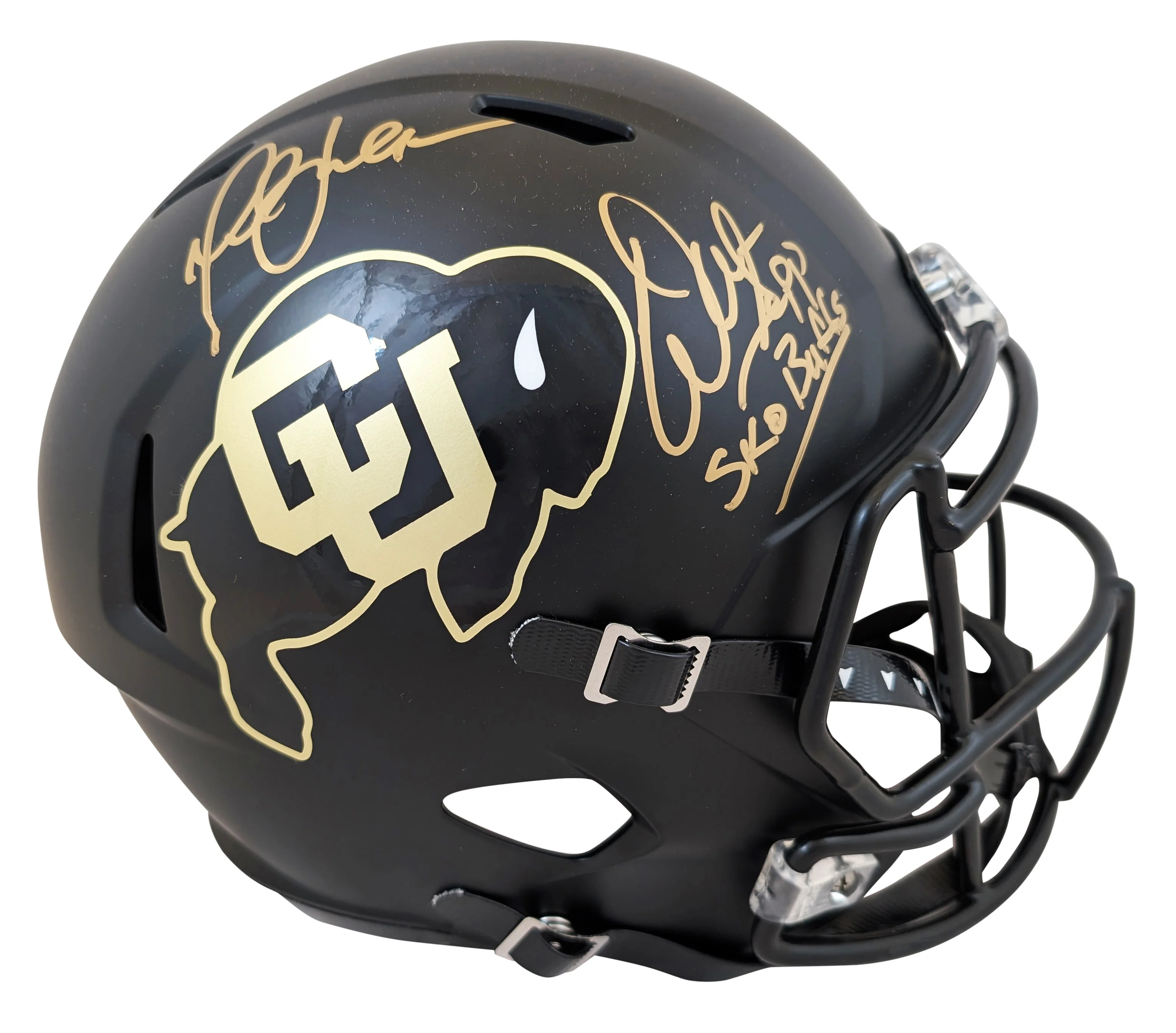 Colorado (2) Sapp & Faulk Signed Black Full Size Speed Rep Helmet W/ Case BAS W - Image 3