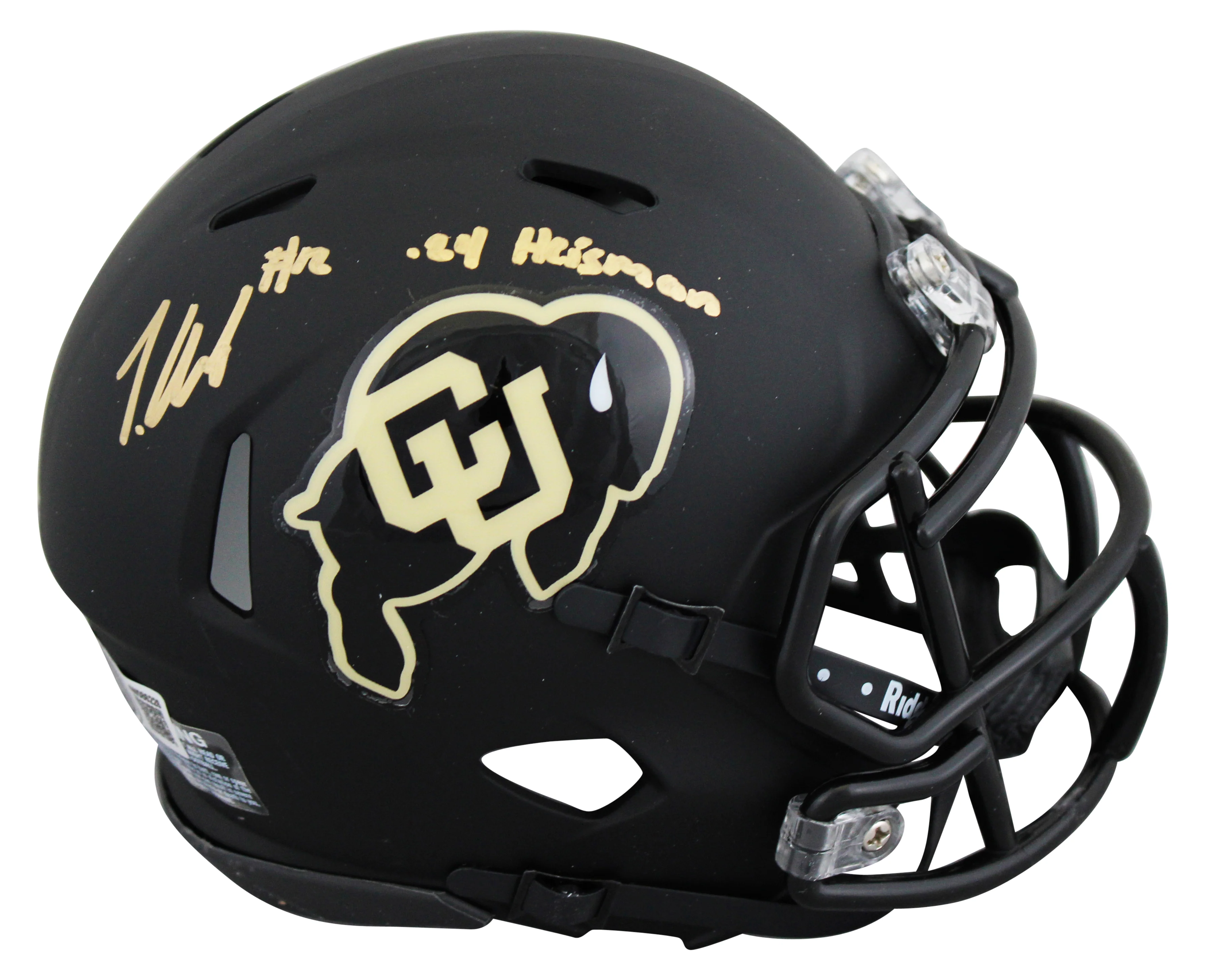 Colorado Travis Hunter "24 Heisman" Signed Black Speed Mini Helmet BAS Witnessed - Image 2