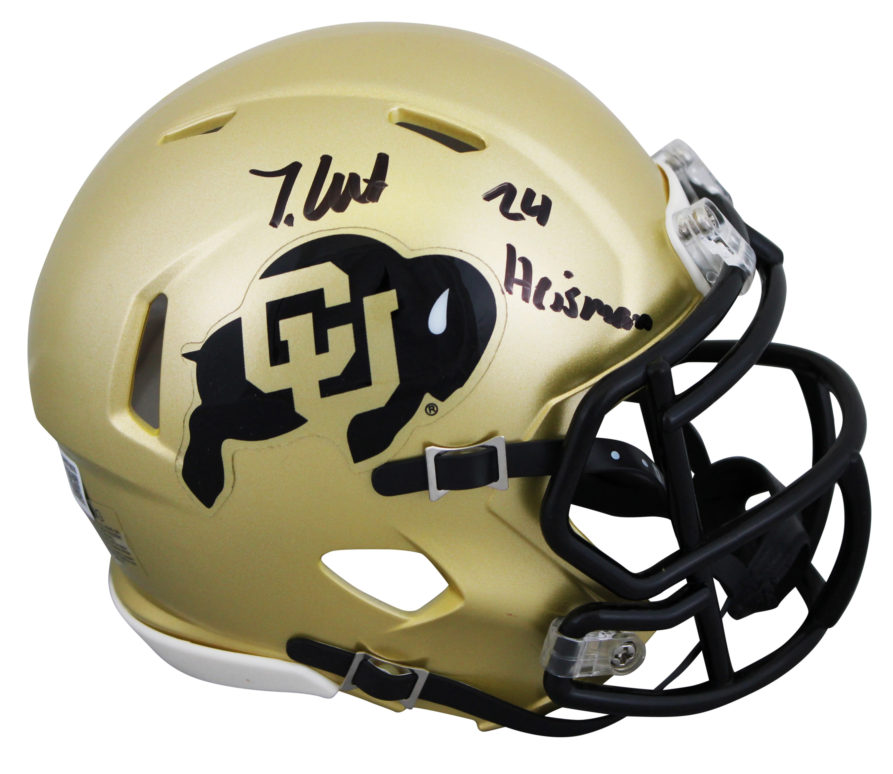 Colorado Travis Hunter "24 Heisman" Signed Speed Mini Helmet W/ Case BAS Witness - Image 3