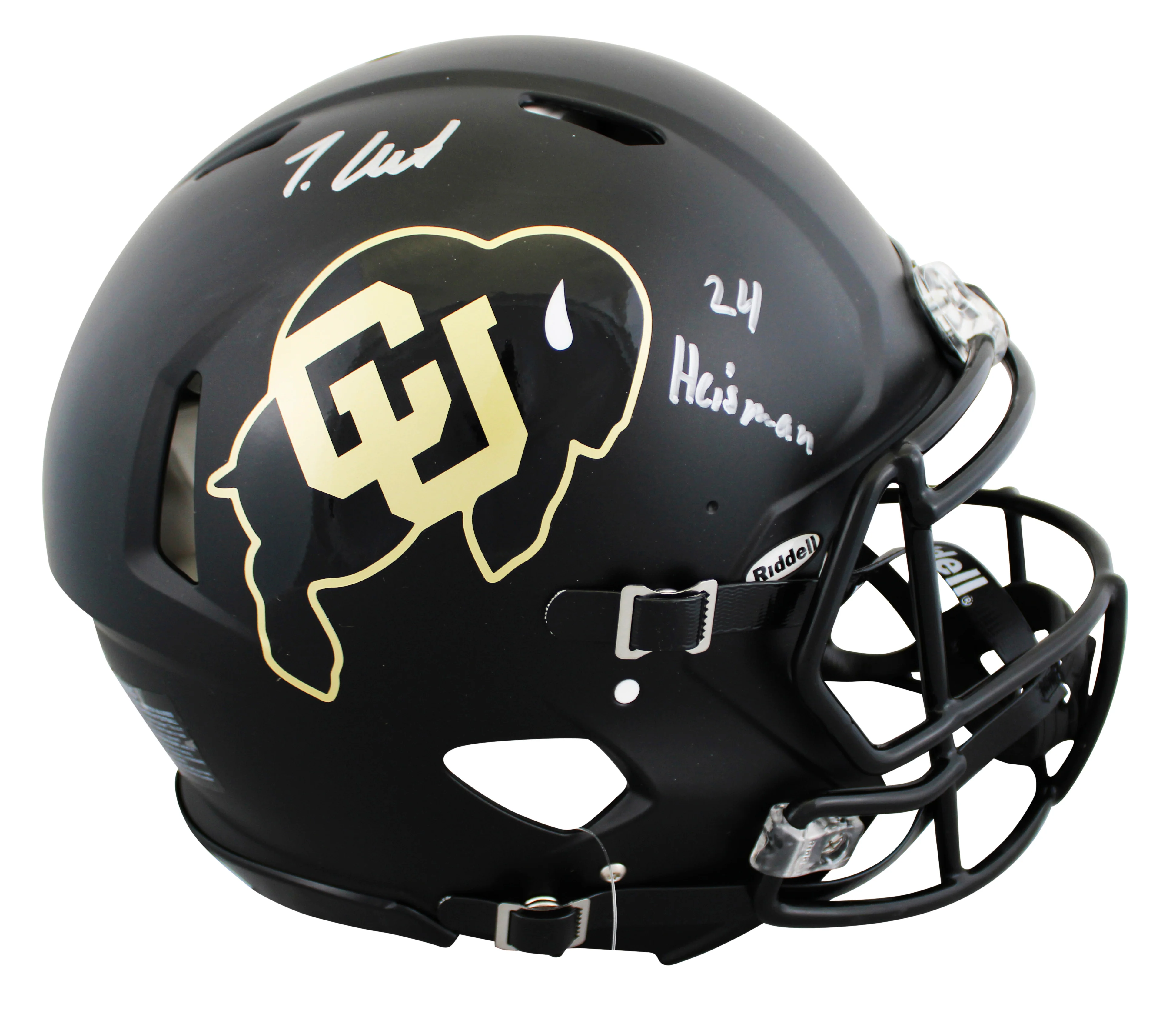 Colorado Travis Hunter "24 HT" Signed Black F/S Speed Proline Helmet W/ Case BAS - Image 3