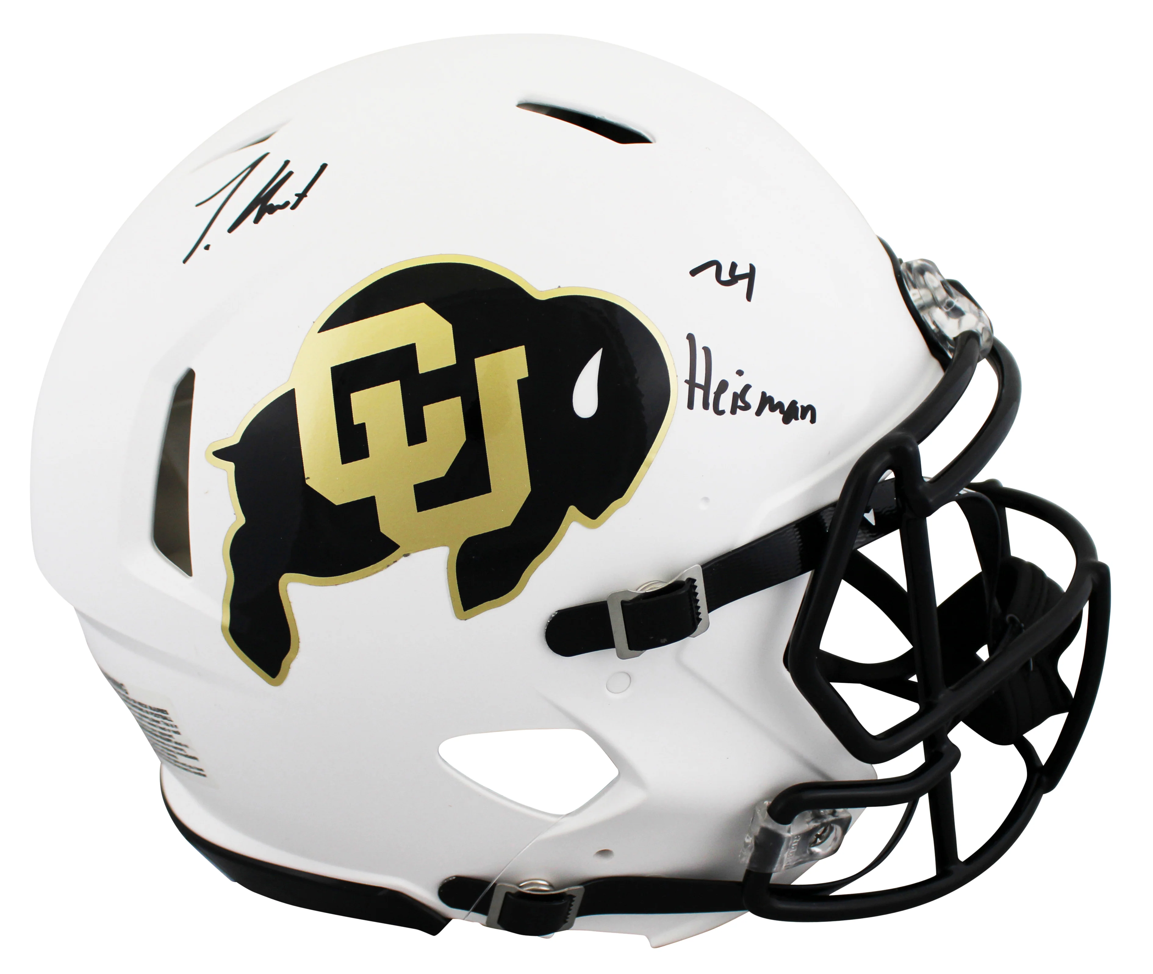 Colorado Travis Hunter "24 HT" Signed White F/S Speed Proline Helmet W/ Case BAS - Image 3