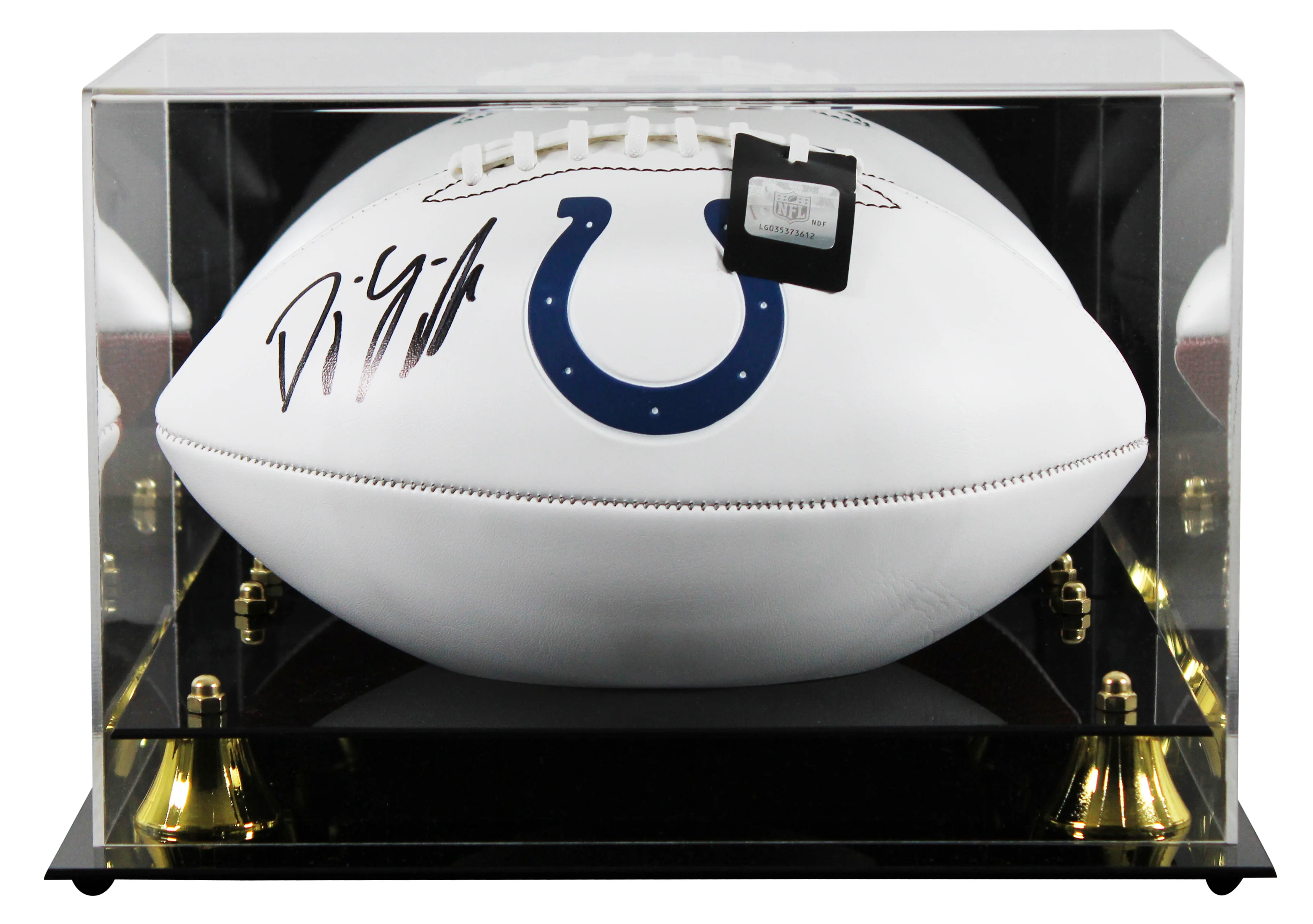 Colts D.J. Giddens Signed Franklin White Panel Logo Football W/ Case BAS Witness - Image 2