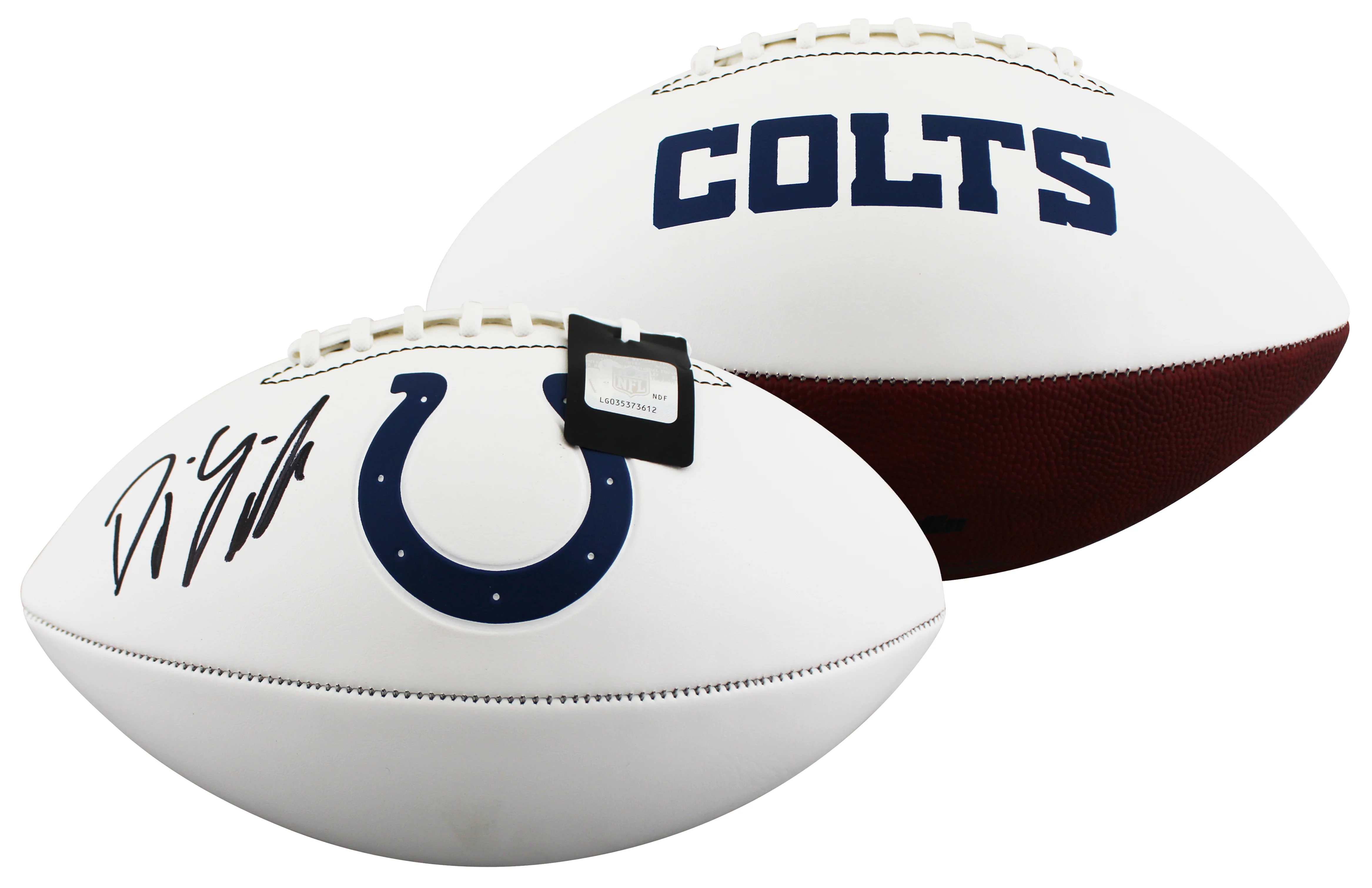 Colts D.J. Giddens Signed Franklin White Panel Logo Football W/ Case BAS Witness - Image 3