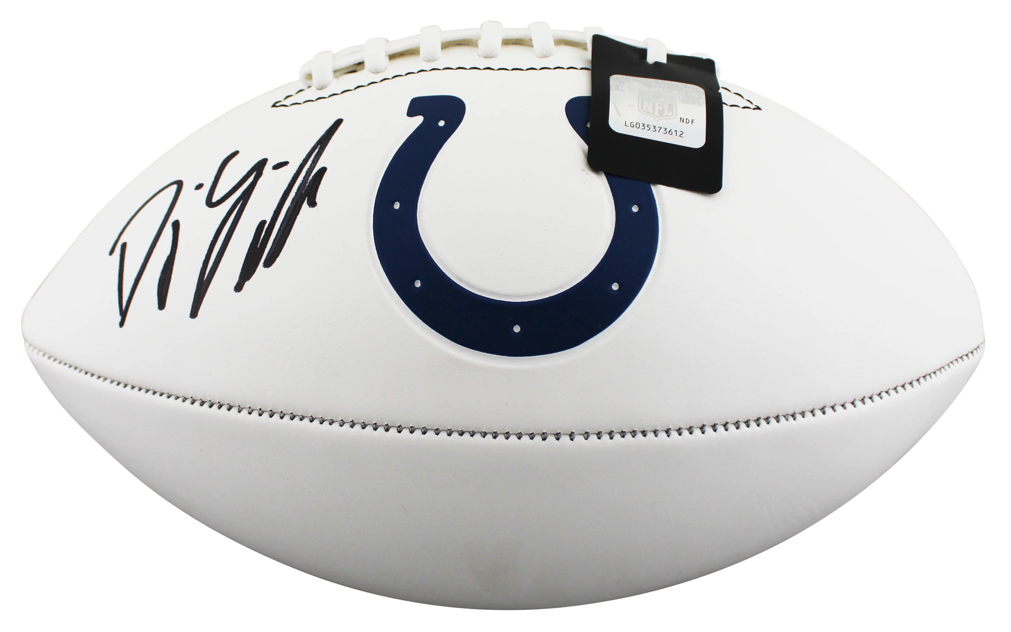 Colts D.J. Giddens Signed Franklin White Panel Logo Football W/ Case BAS Witness - Image 4