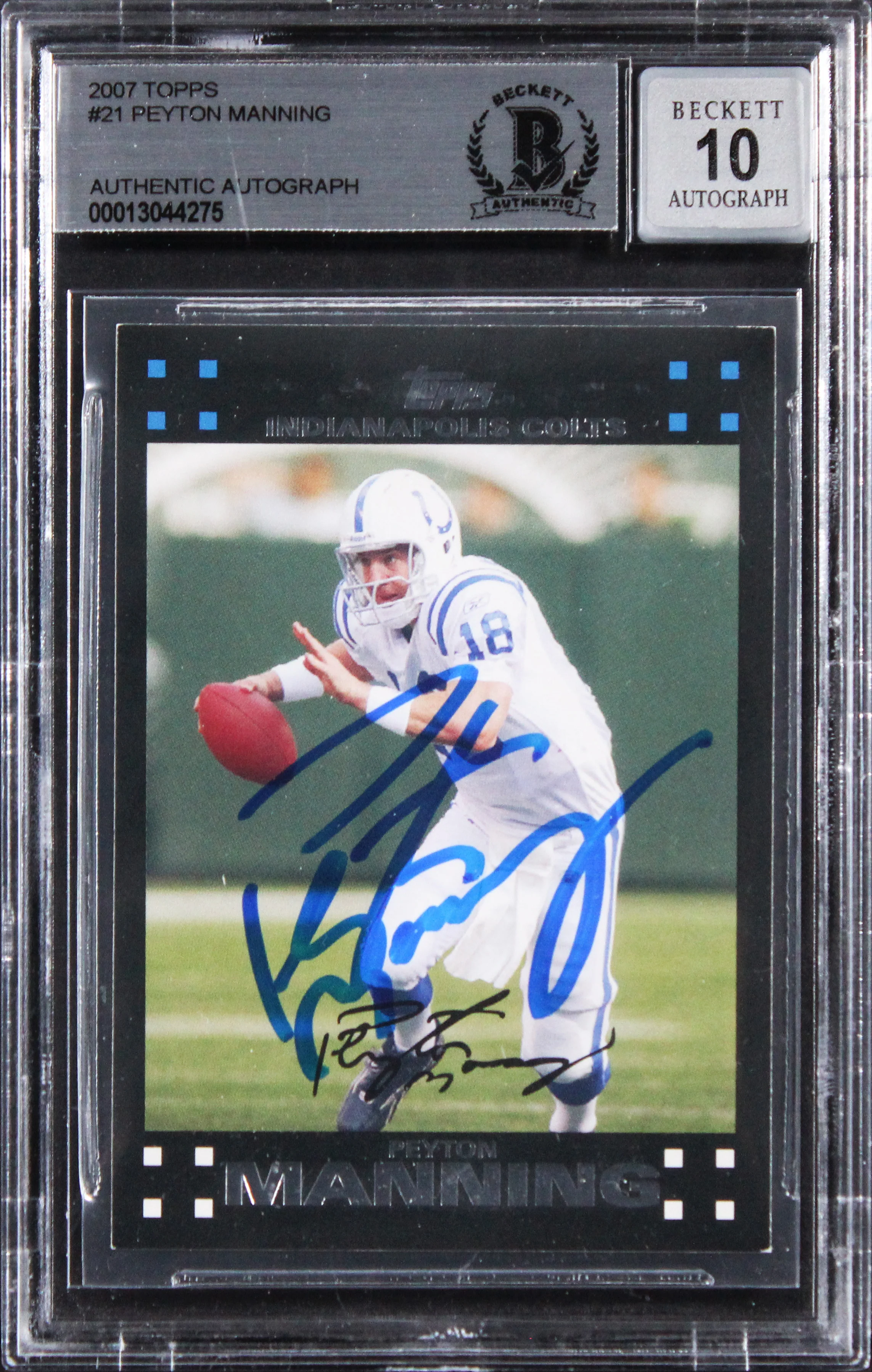 Colts Peyton Manning Signed 2007 Topps #21 Card Auto Grade GM 10! BAS Slabbed - Image 2