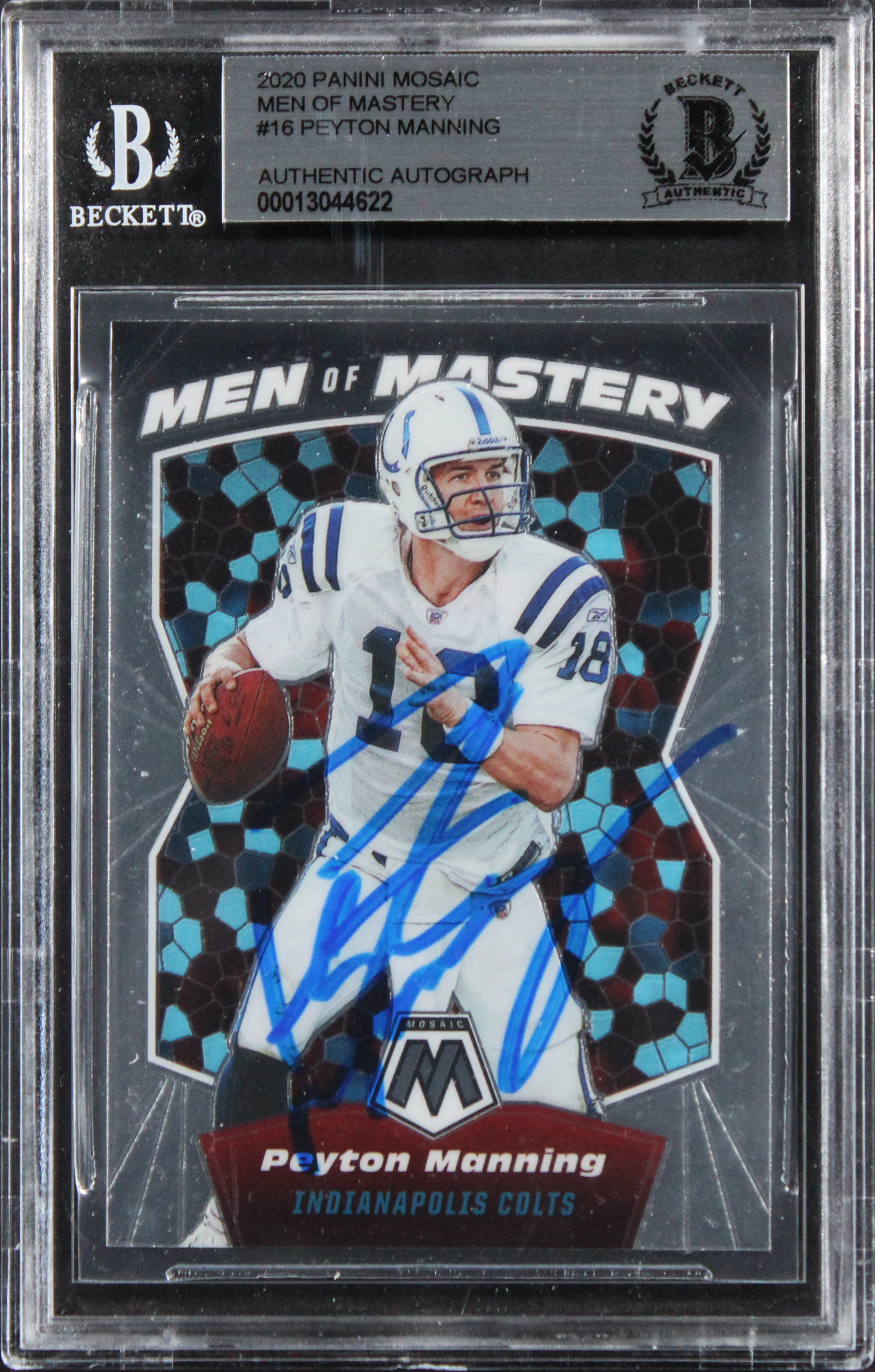 Colts Peyton Manning Signed 2020 Panini Mosaic Men Of Mastery #16 Card BAS Slab - Image 2
