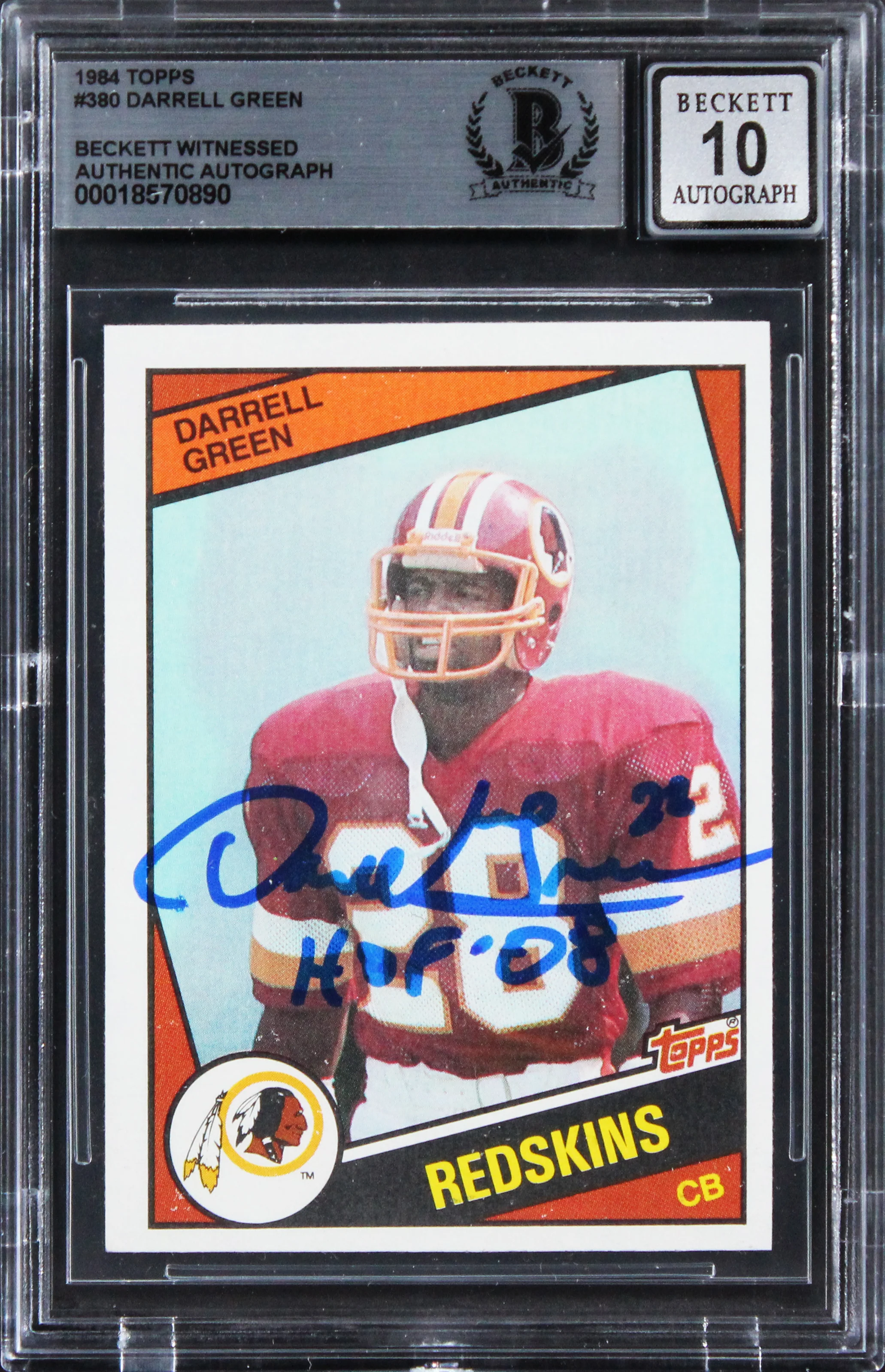 Commanders Darrell Green "HOF 08" Signed 1984 Topps #380 Card Auto 10! BAS Slab