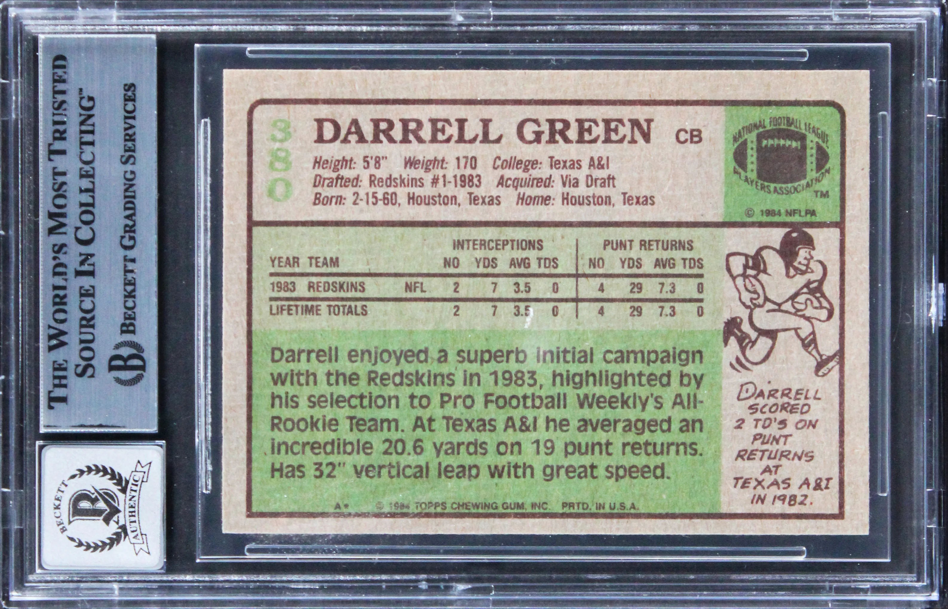Commanders Darrell Green "HOF 08" Signed 1984 Topps #380 Card Auto 10! BAS Slab - Image 3