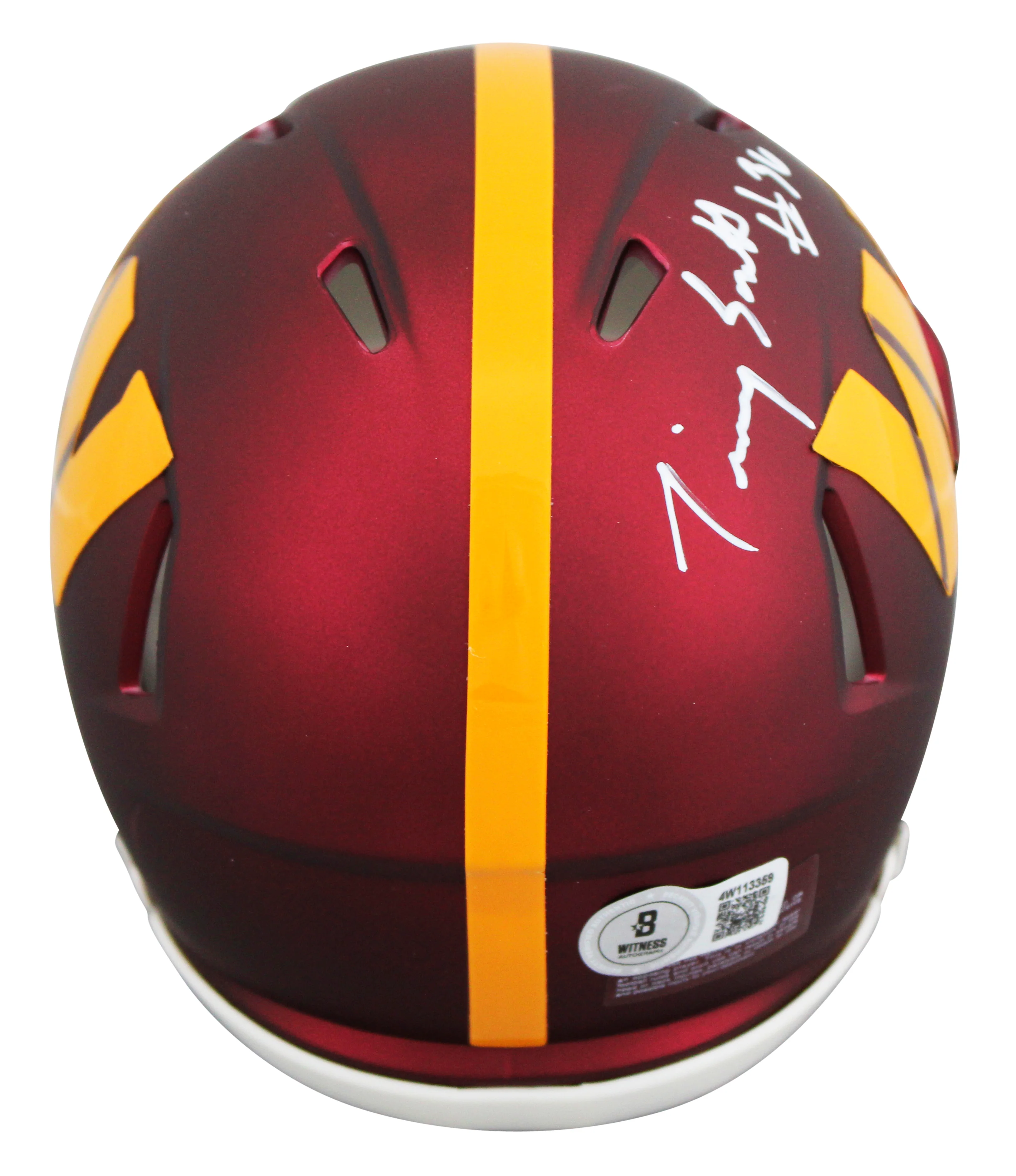 Commanders Timmy Smith "Record 204 Yards SB XXII" Signed Speed Mini Helmet BAS W - Image 3