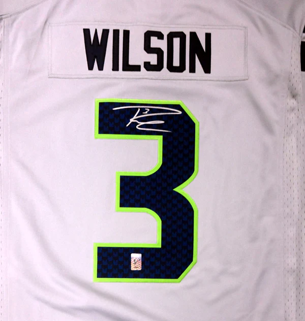 Seattle Seahawks Russell Wilson Autographed Framed Gray Nike Twill Jersey RW Holo Stock #185069 - Image 3