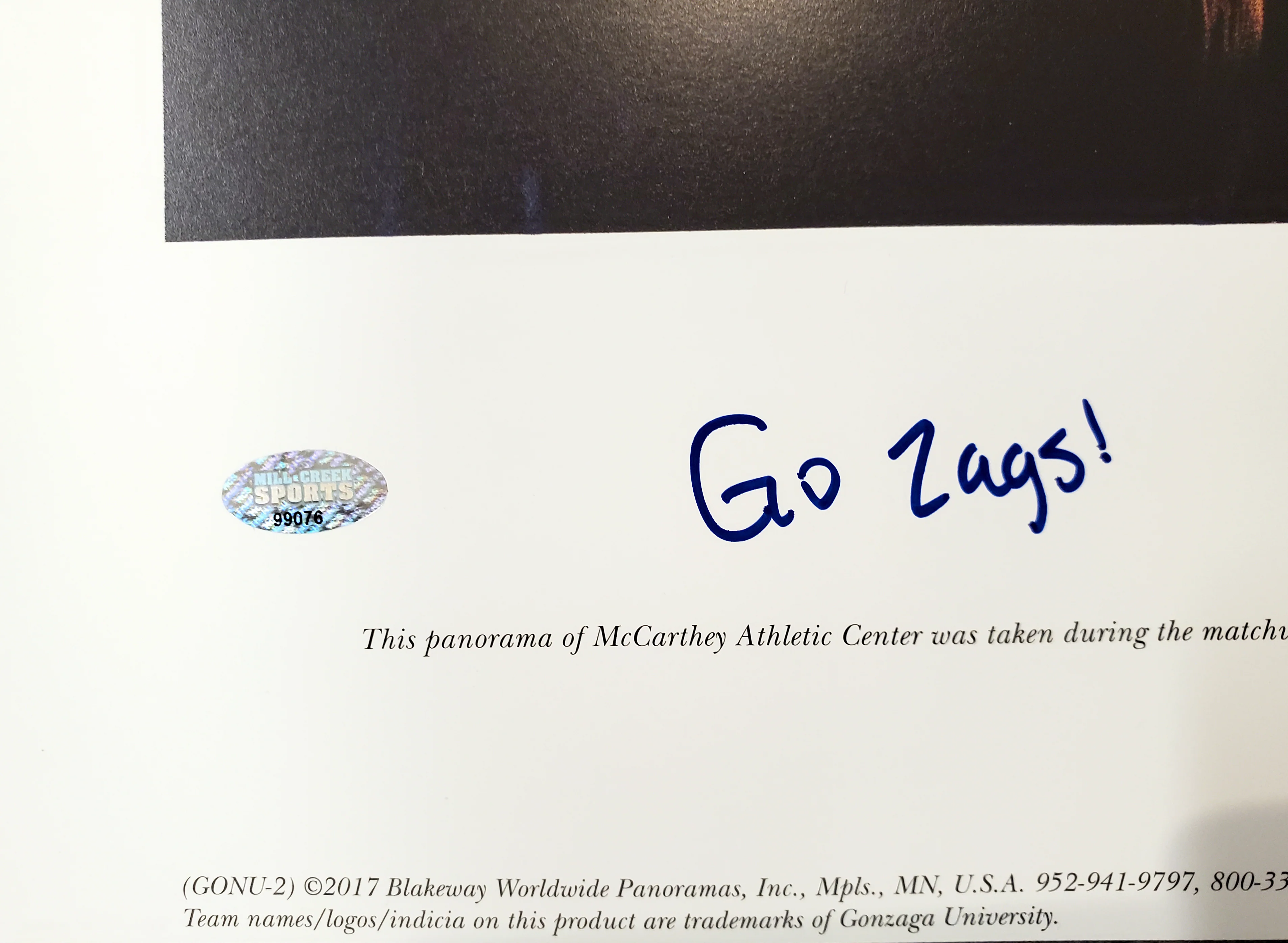 Corey Kispert Autographed 13.5x40 Panoramic Photo Gonzaga Bulldogs "Go Zags!" MCS Holo Stock #194797 - Image 3