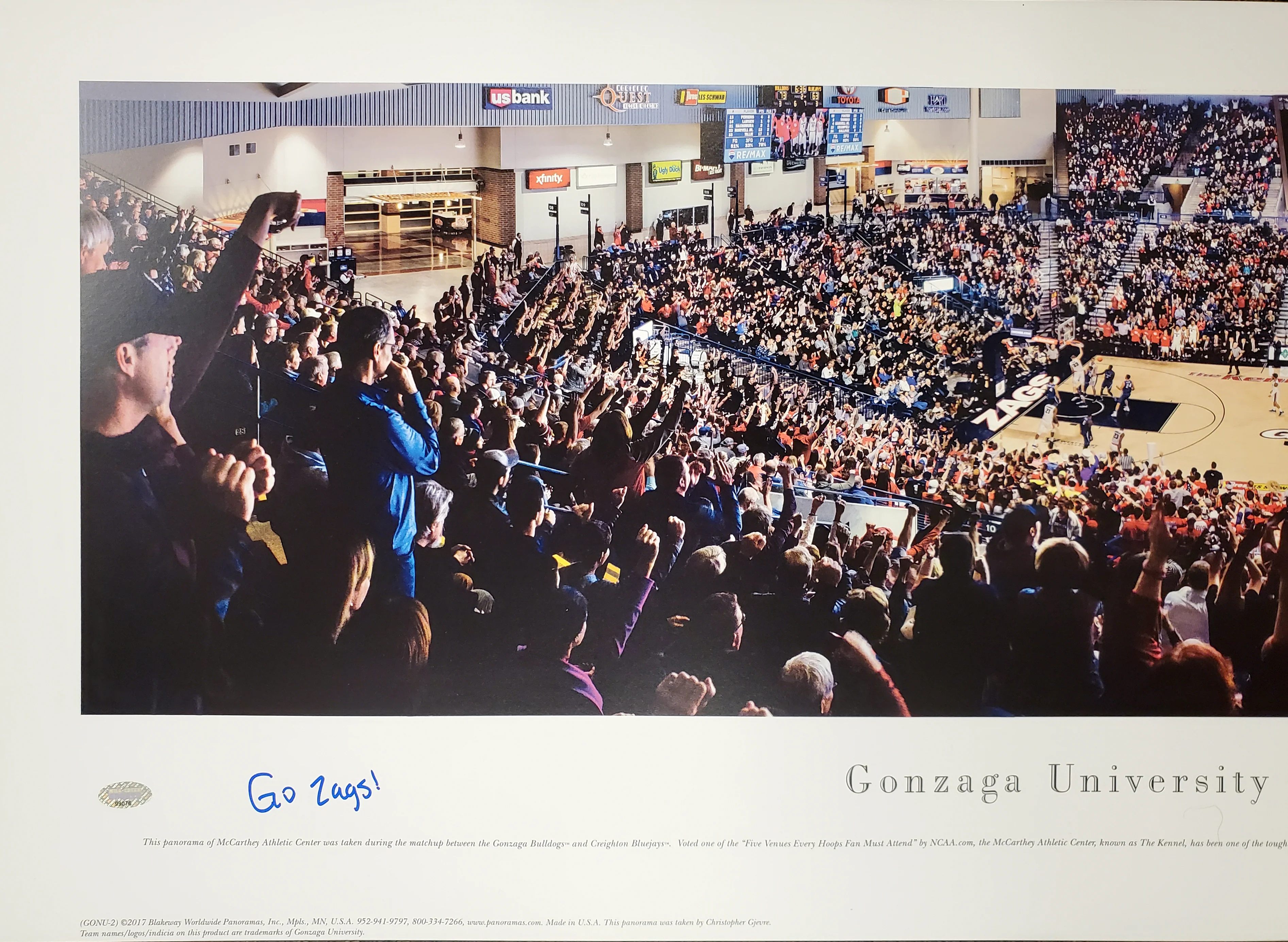 Corey Kispert Autographed 13.5x40 Panoramic Photo Gonzaga Bulldogs "Go Zags!" MCS Holo Stock #194797 - Image 4