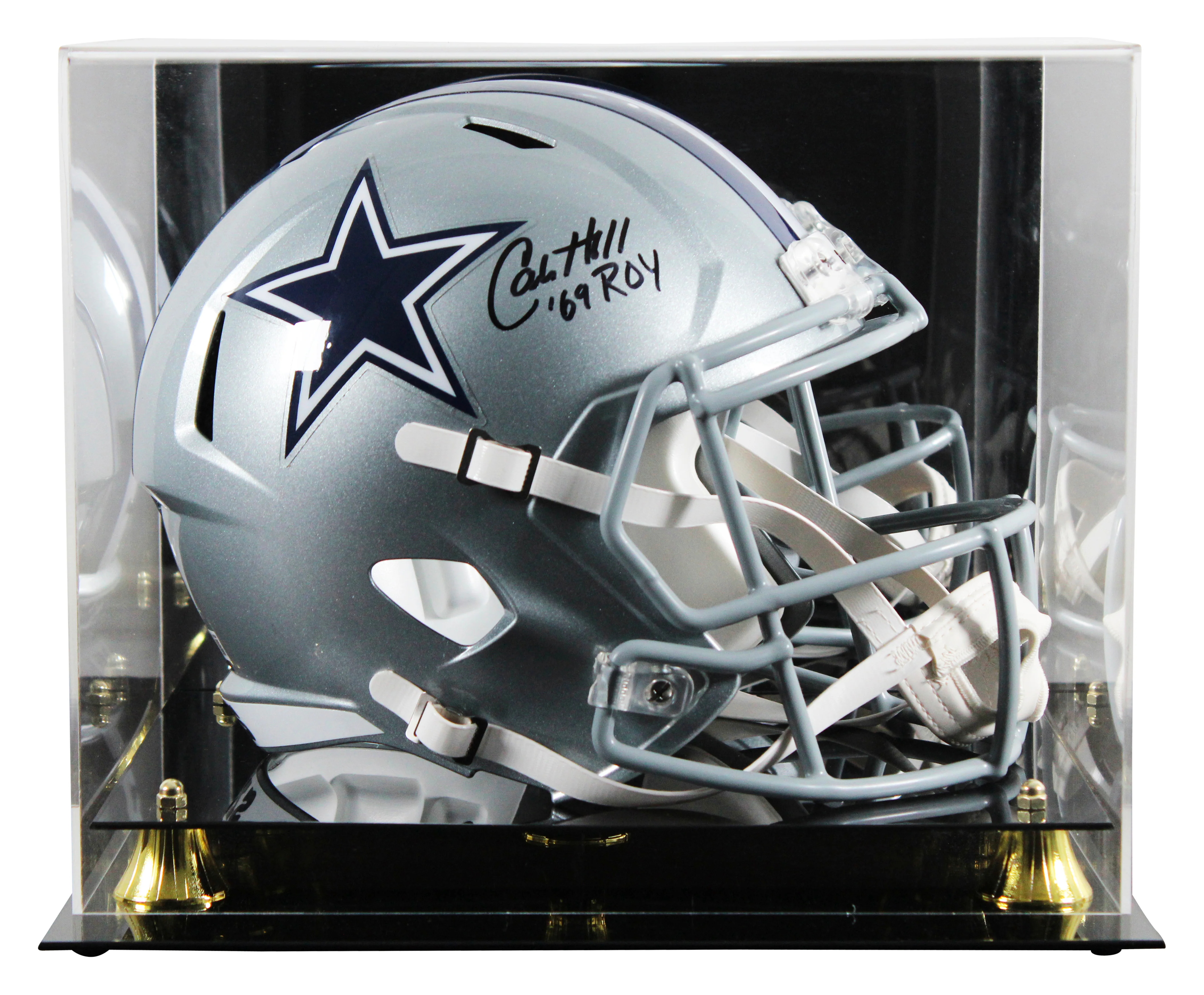 Cowboys Calvin Hill "ROY 1969" Signed Full Size Speed Rep Helmet W/ Case BAS Wit - Image 2