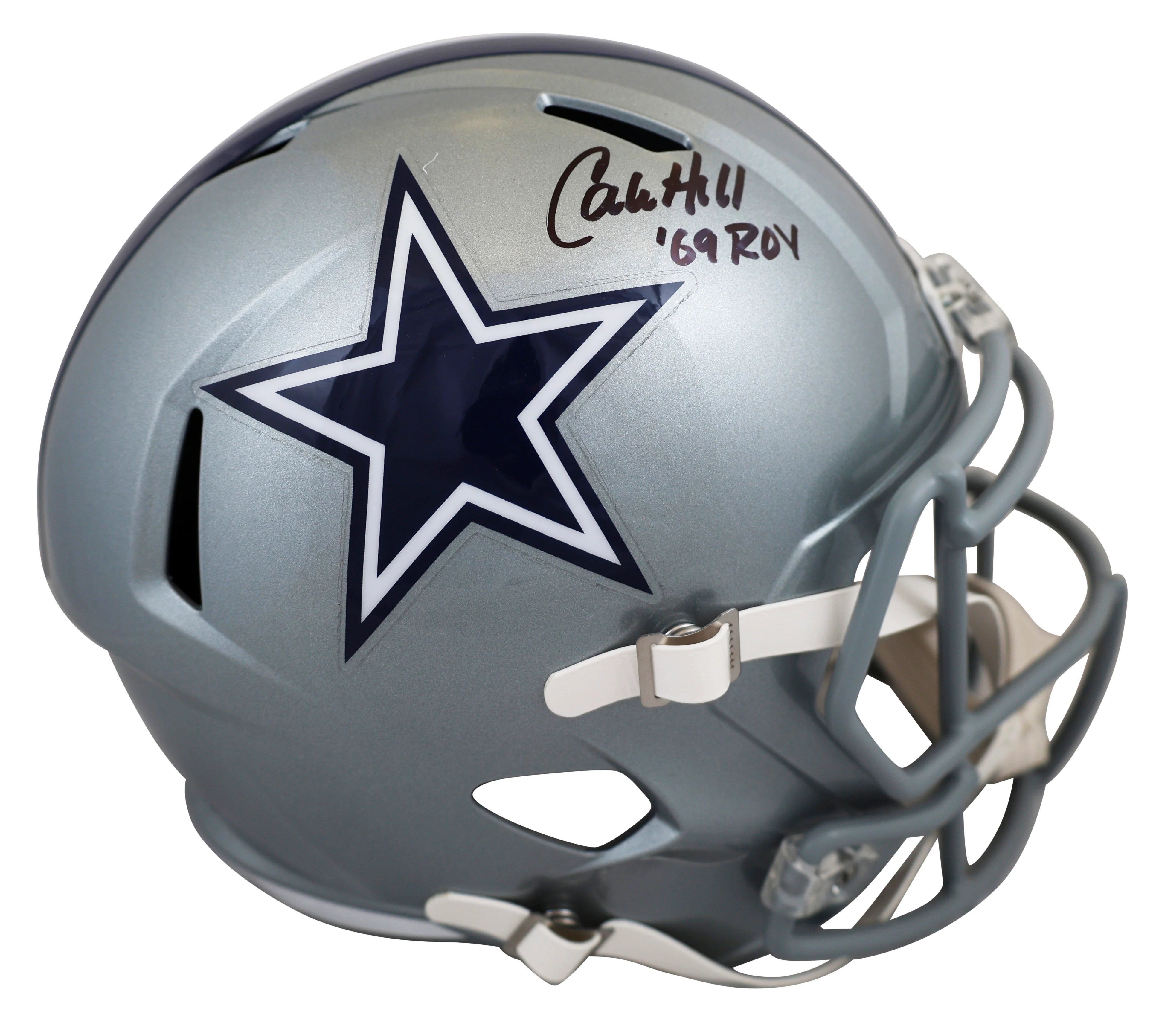 Cowboys Calvin Hill "ROY 1969" Signed Full Size Speed Rep Helmet W/ Case BAS Wit - Image 3
