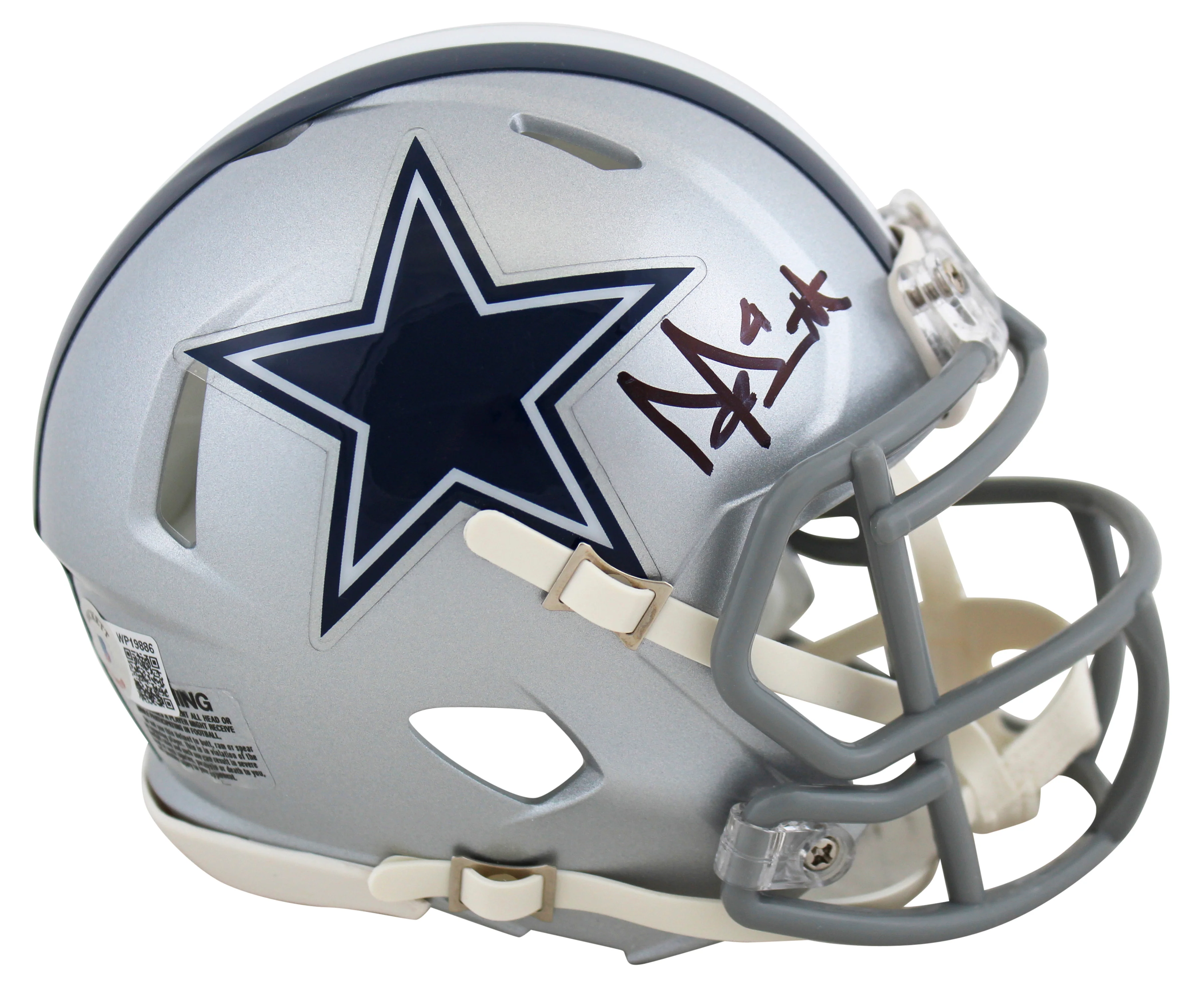 Cowboys Dak Prescott Signed Silver Speed Mini Helmet W/ Case BAS Witnessed - Image 3