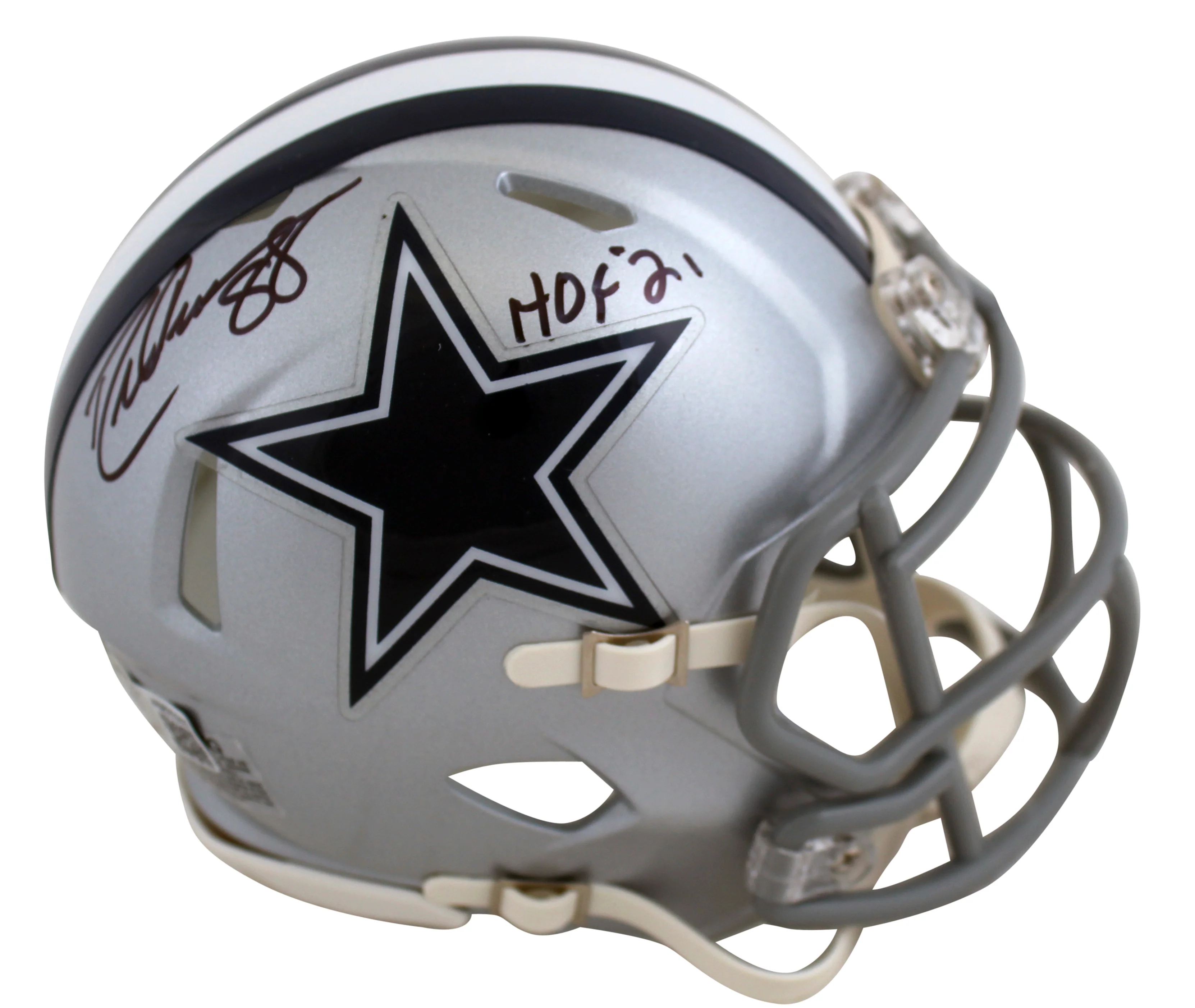 Cowboys Drew Pearson "HOF 21" Signed Silver Speed Mini Helmet W/ Case BAS Wit - Image 3