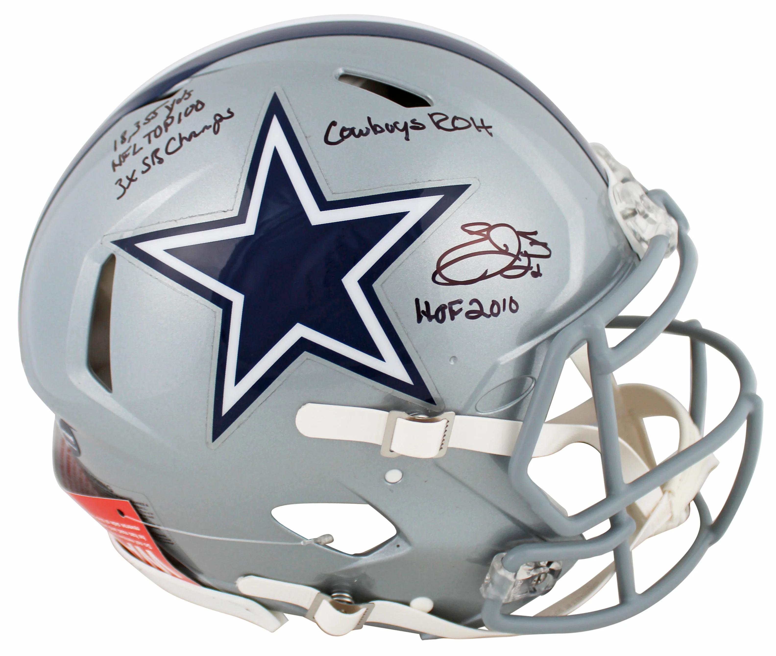 Cowboys Emmitt Smith "Career Stat" Signed F/S Speed Proline Helmet W/ Case BAS W - Image 3