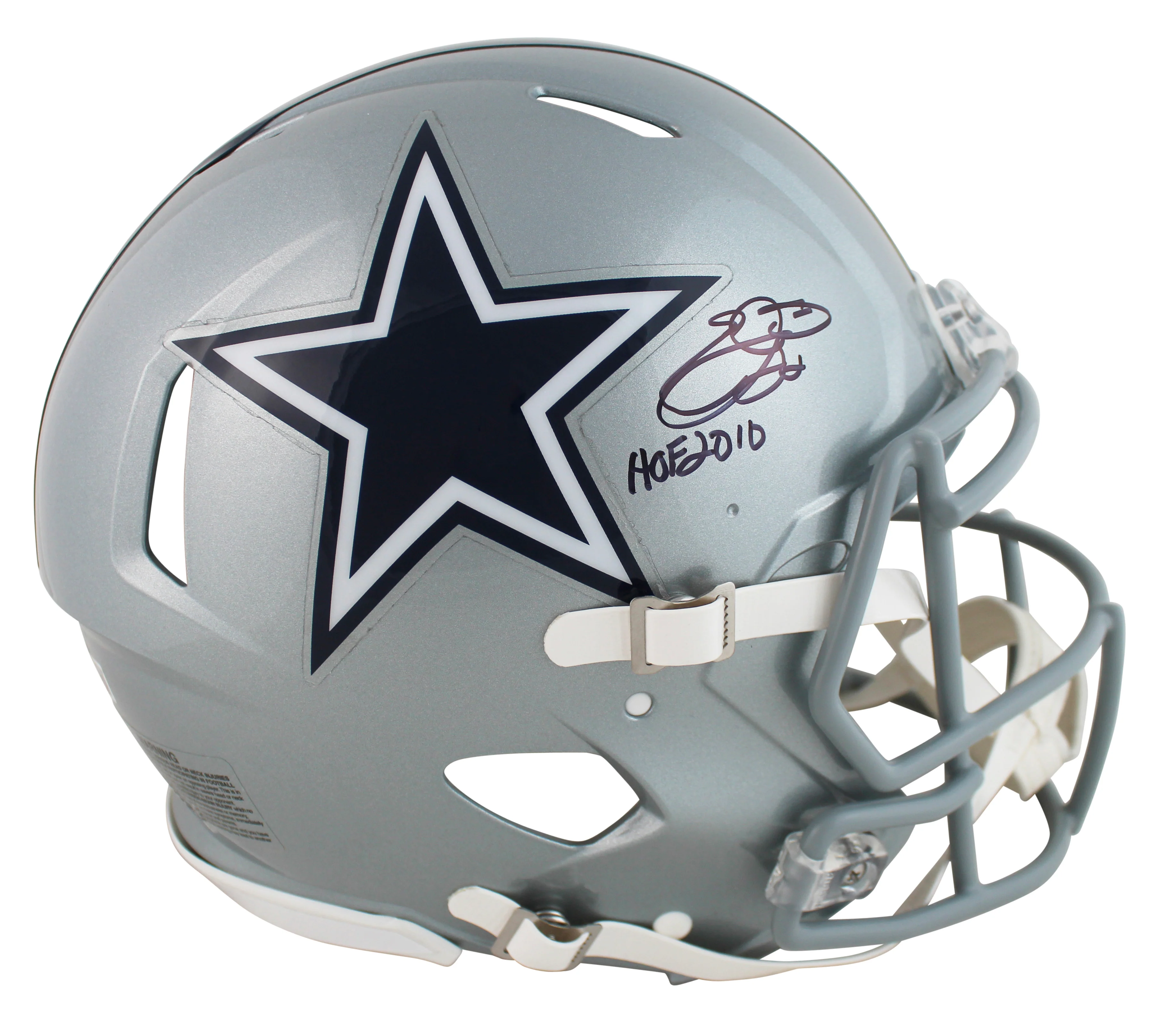 Cowboys Emmitt Smith "HOF 10" Signed F/S Speed Proline Helmet W/ Case BAS Wit - Image 3
