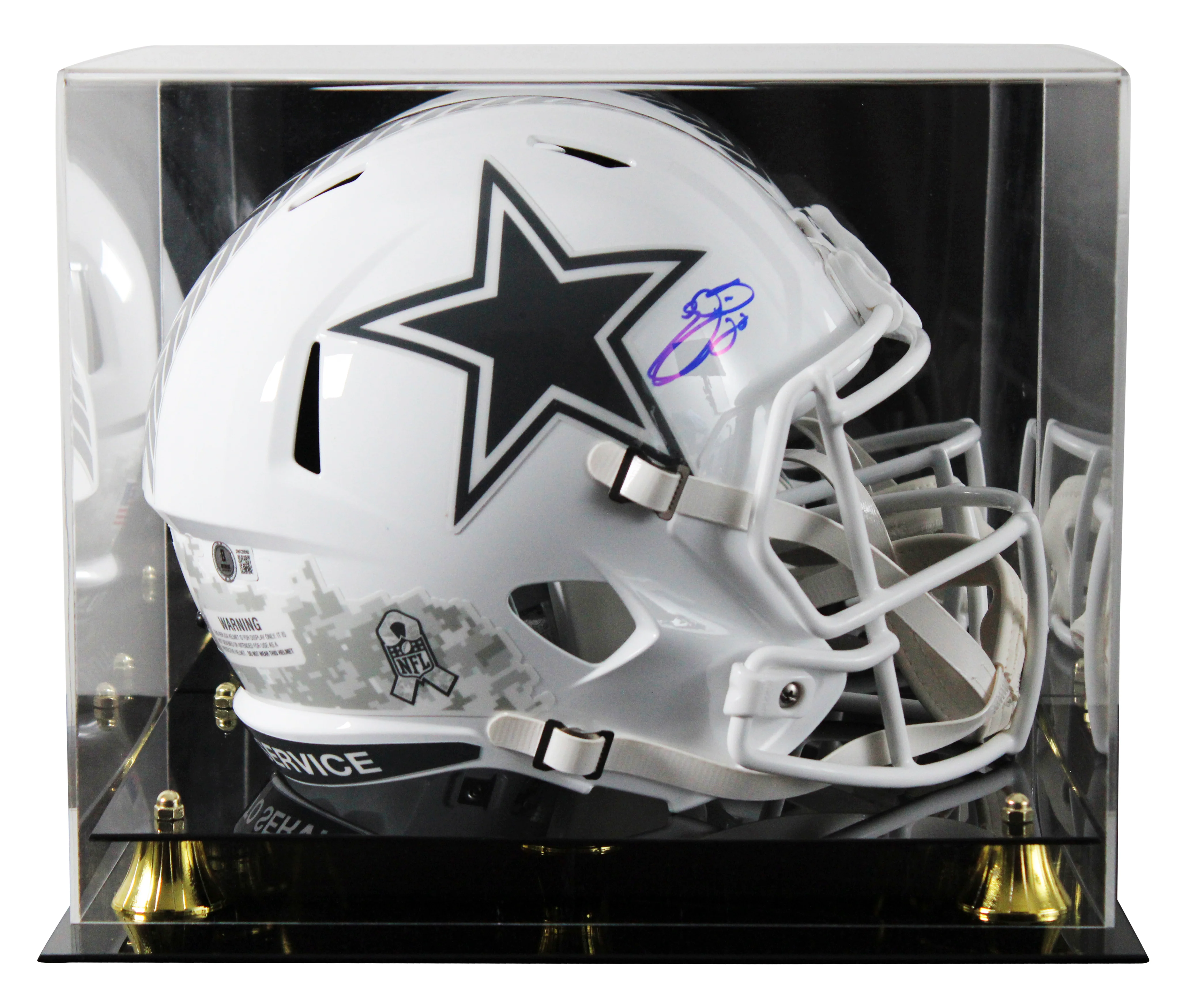 Cowboys Emmitt Smith Signed STS III F/S Speed Rep Helmet W/ Case W/ Blue Sig BAS - Image 2
