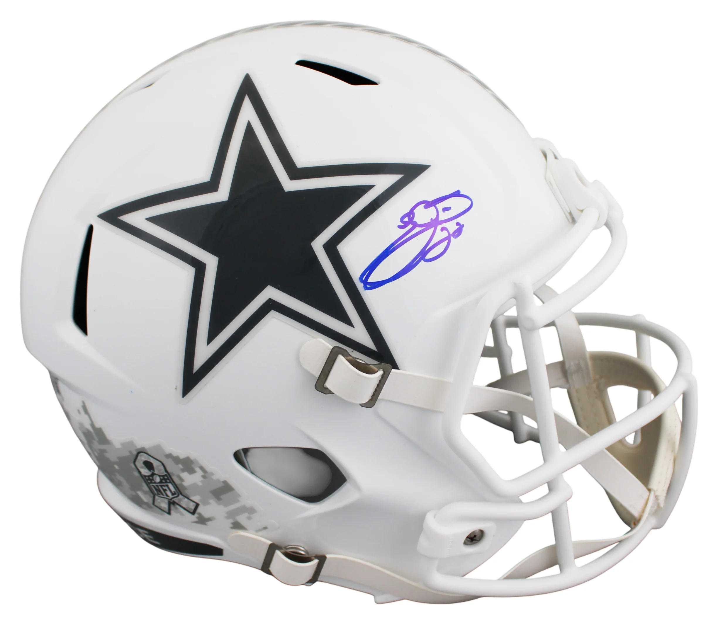 Cowboys Emmitt Smith Signed STS III F/S Speed Rep Helmet W/ Case W/ Blue Sig BAS - Image 3